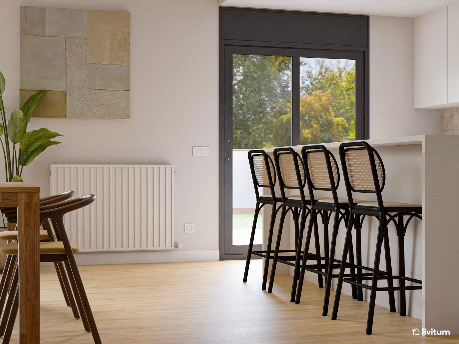  Salón contemporáneo con detalles artísticos muy elegantes