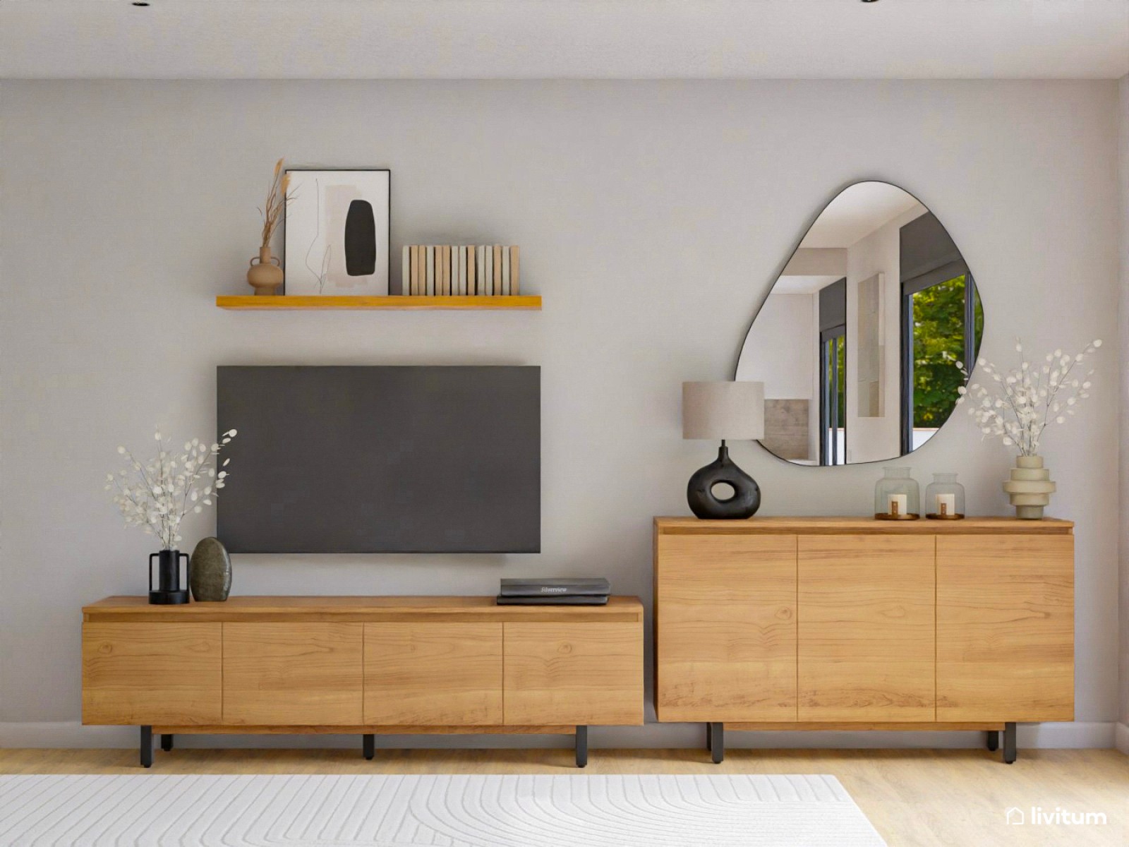  Salón contemporáneo con detalles artísticos muy elegantes