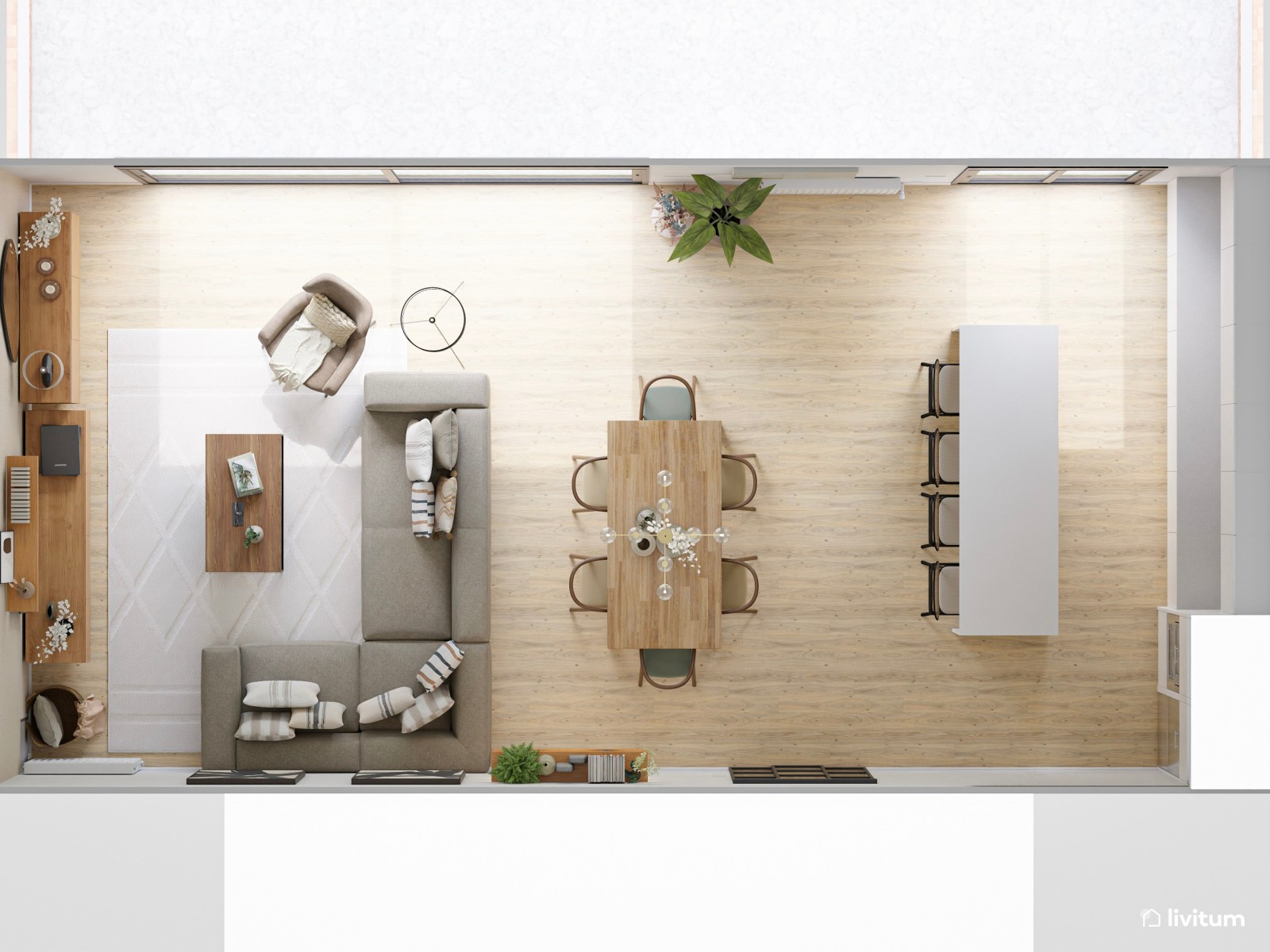  Salón contemporáneo con detalles artísticos muy elegantes