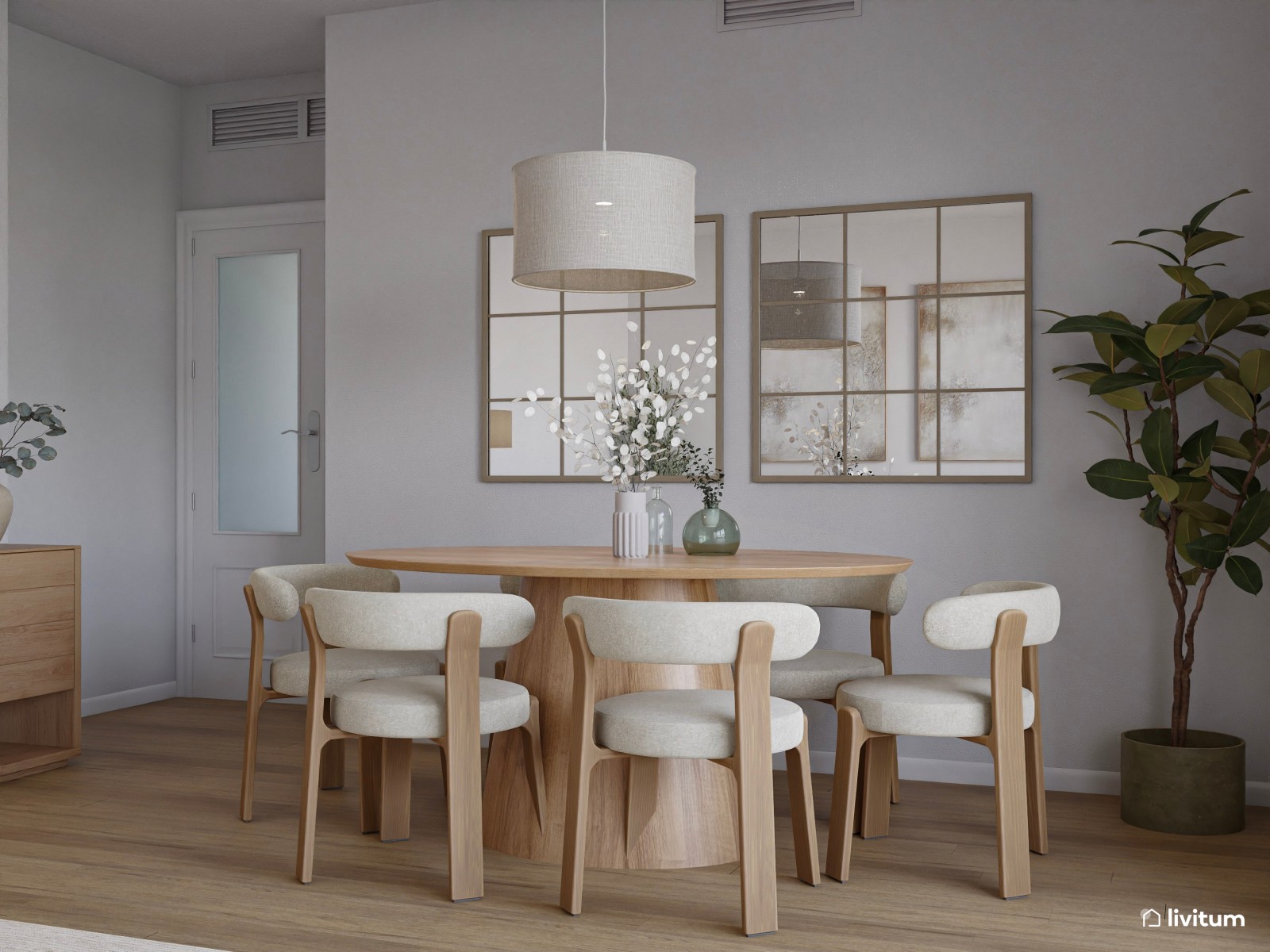 Salón de colores clásicos con mobiliario moderno de líneas suaves