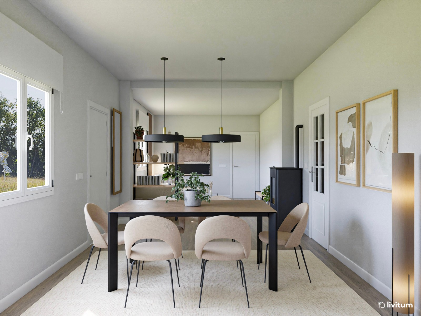 Salón de diseño contemporáneo con comedor muy elegante