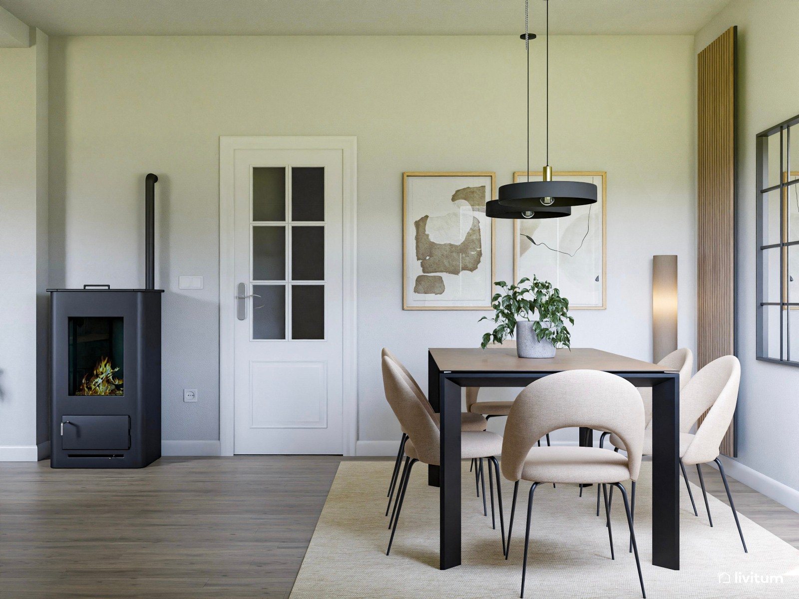 Salón de diseño contemporáneo con comedor muy elegante