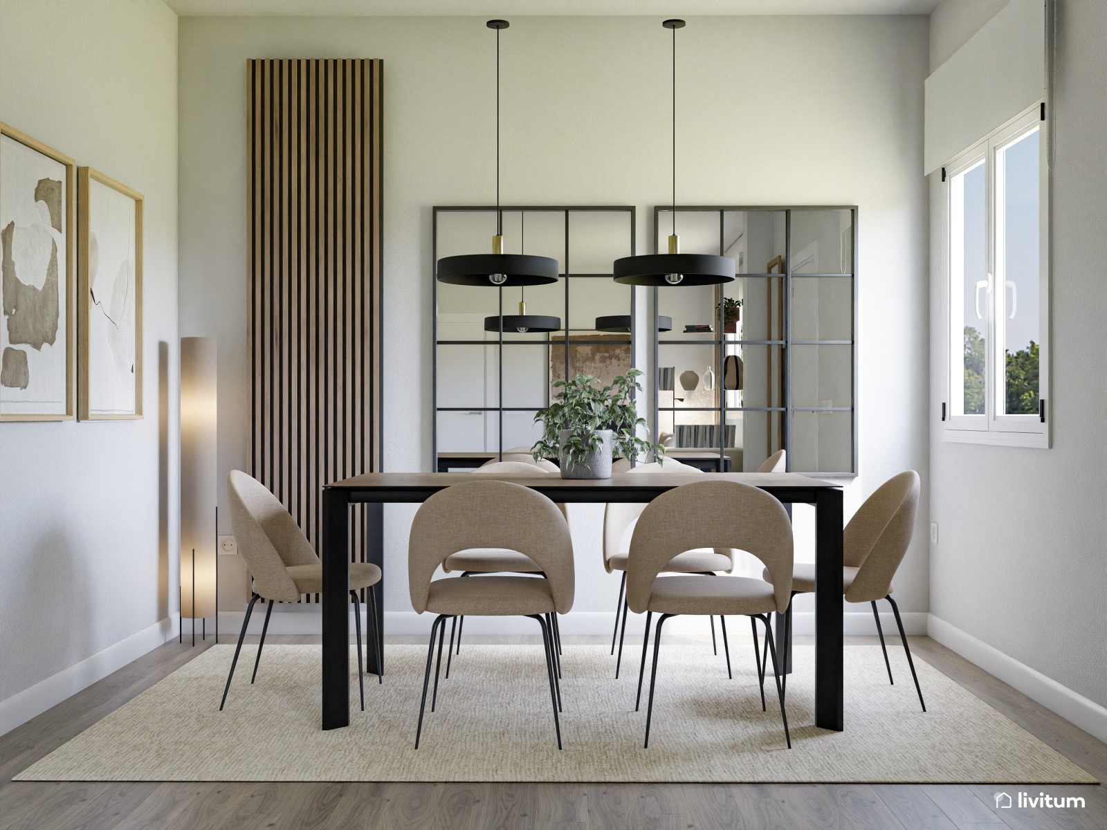 Salón de diseño contemporáneo con comedor muy elegante