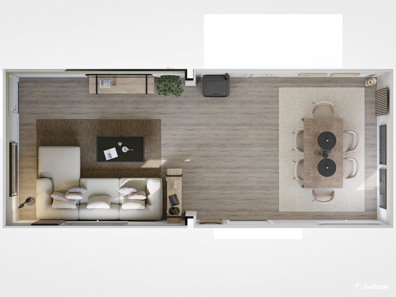 Salón de diseño contemporáneo con comedor muy elegante