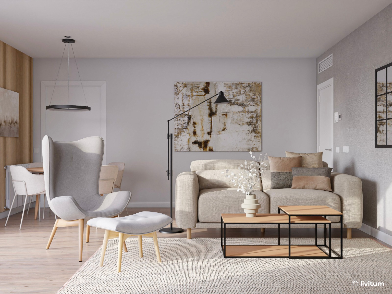 Salón de estilo nórdico: un servicio de decoración para los clientes de una constructora 