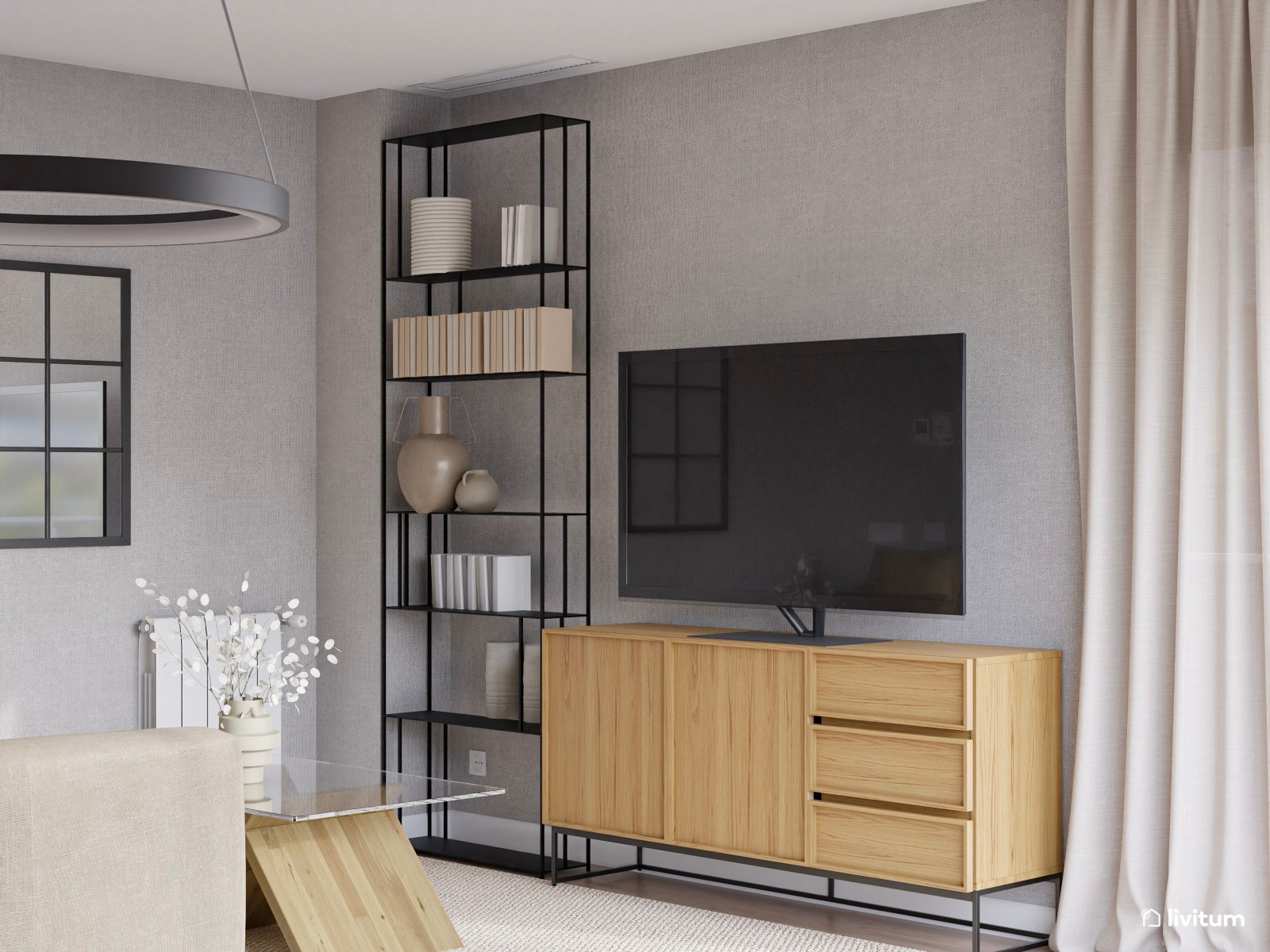 Salón de estilo nórdico: un servicio de decoración para los clientes de una constructora 