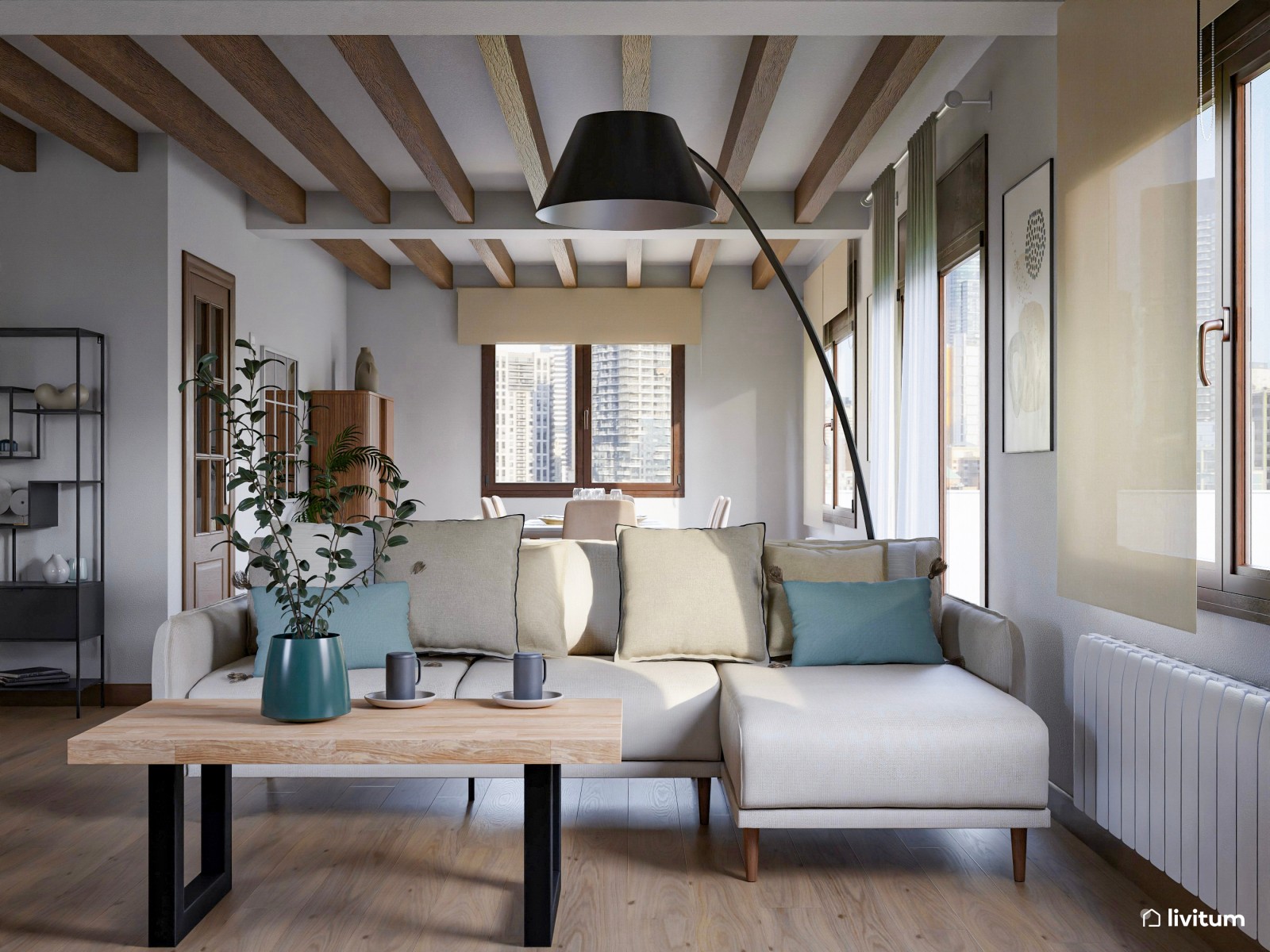 Salón de estilo rústico con chimenea y zona de escritorio