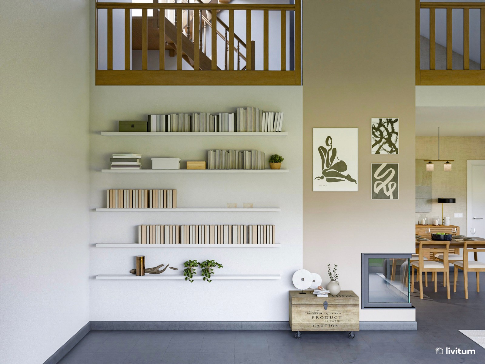 Salón ecléctico cálido con detalles en dorado