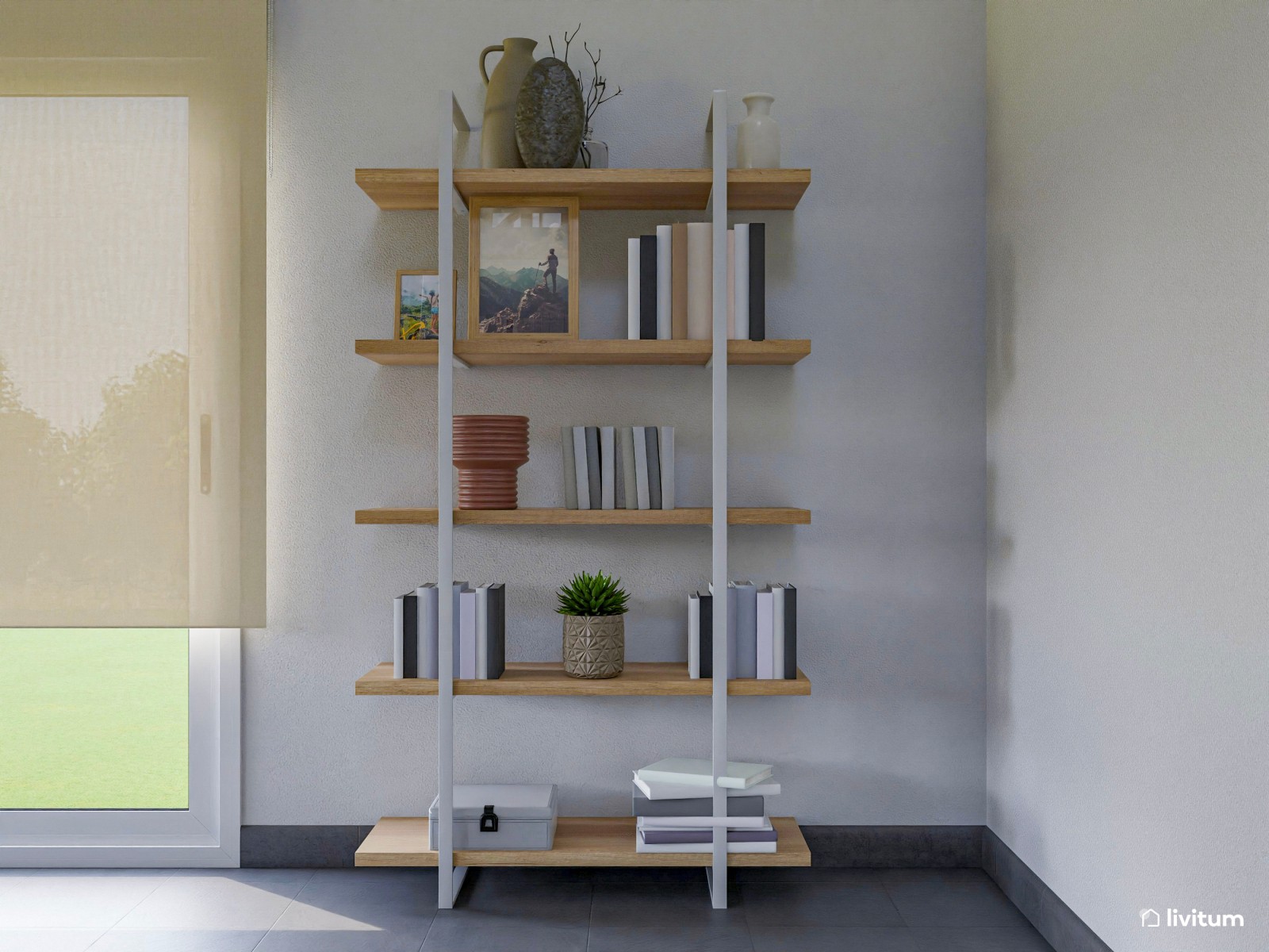 Salón ecléctico cálido con detalles en dorado