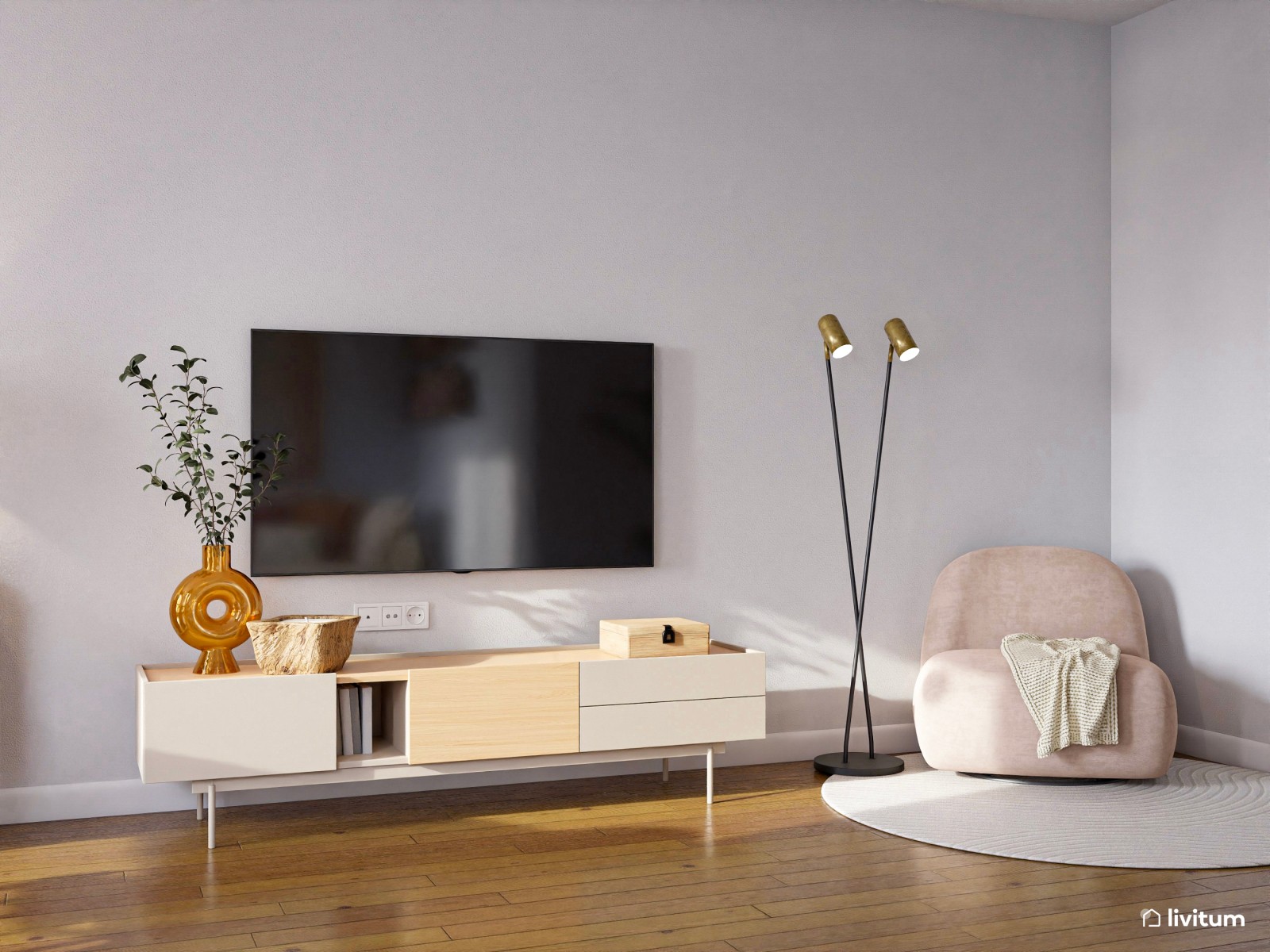 Salón ecléctico con alegres detalles en color terracota