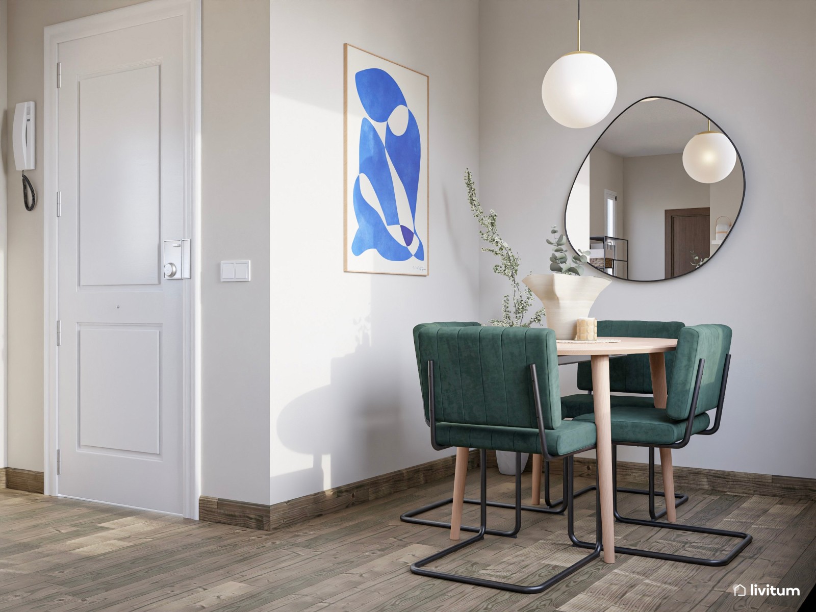 Salón ecléctico con comedor y zona de trabajo