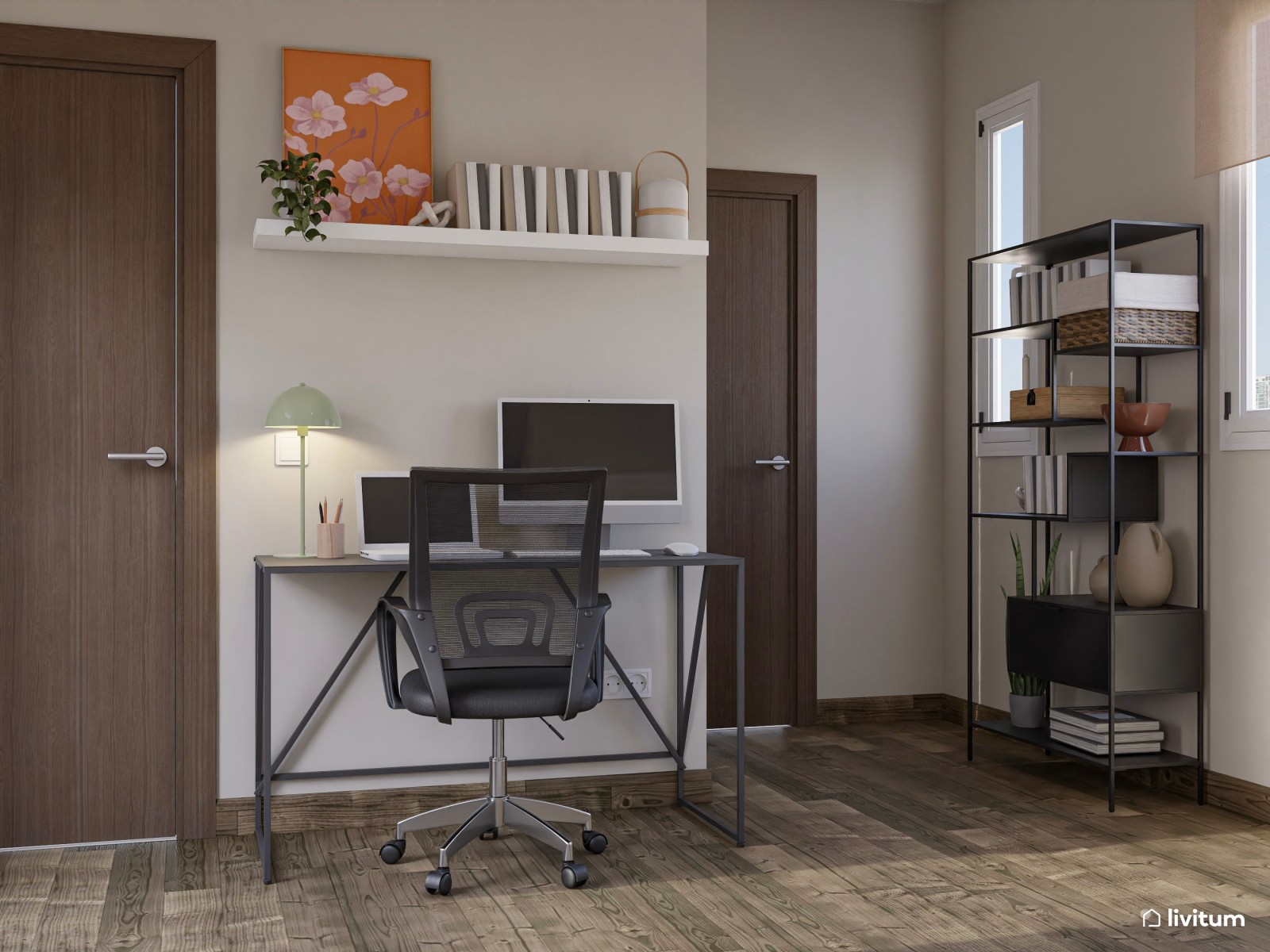 Salón ecléctico con comedor y zona de trabajo