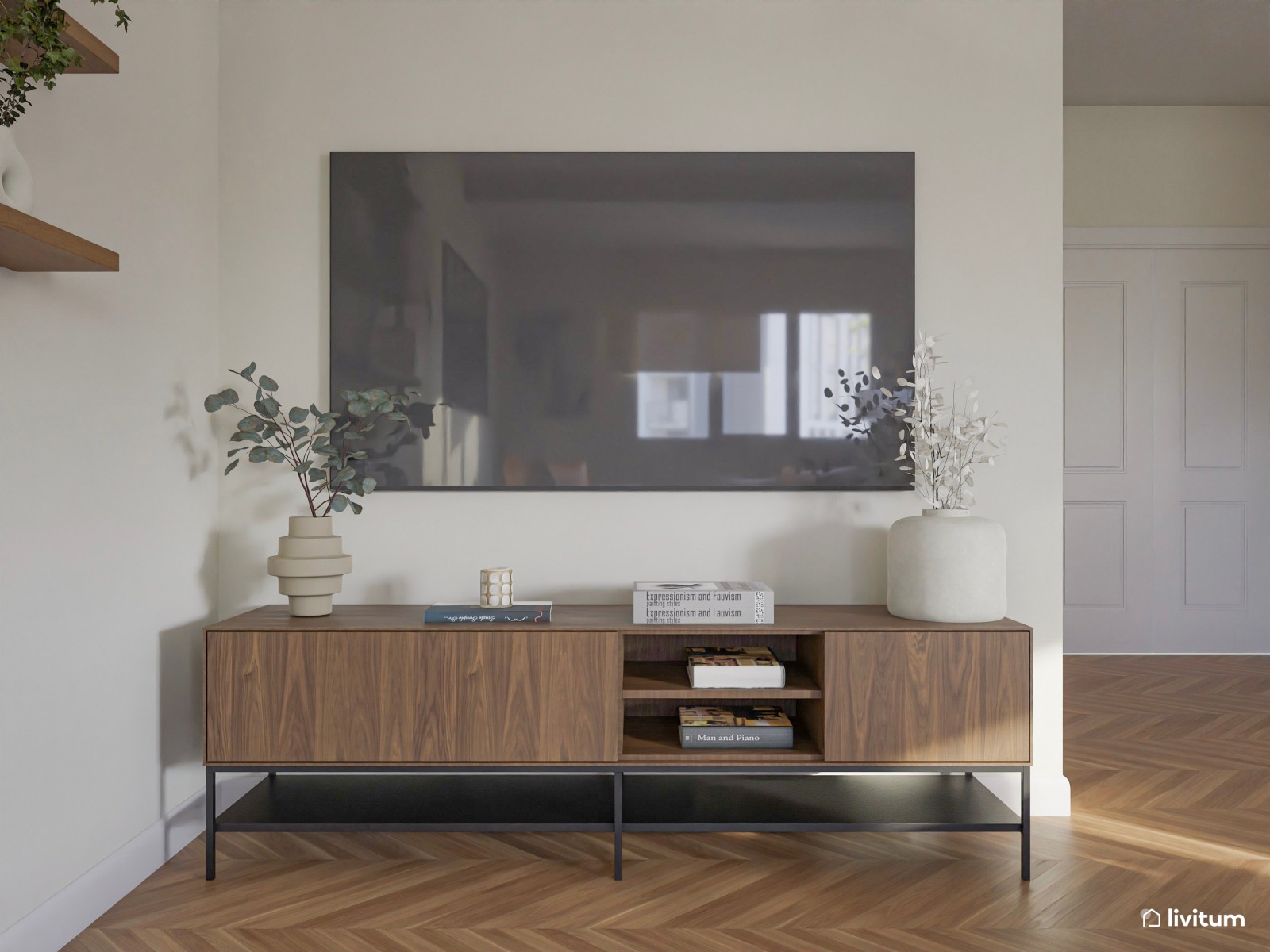 Salón ecléctico con muebles modernos y estampados interesantes