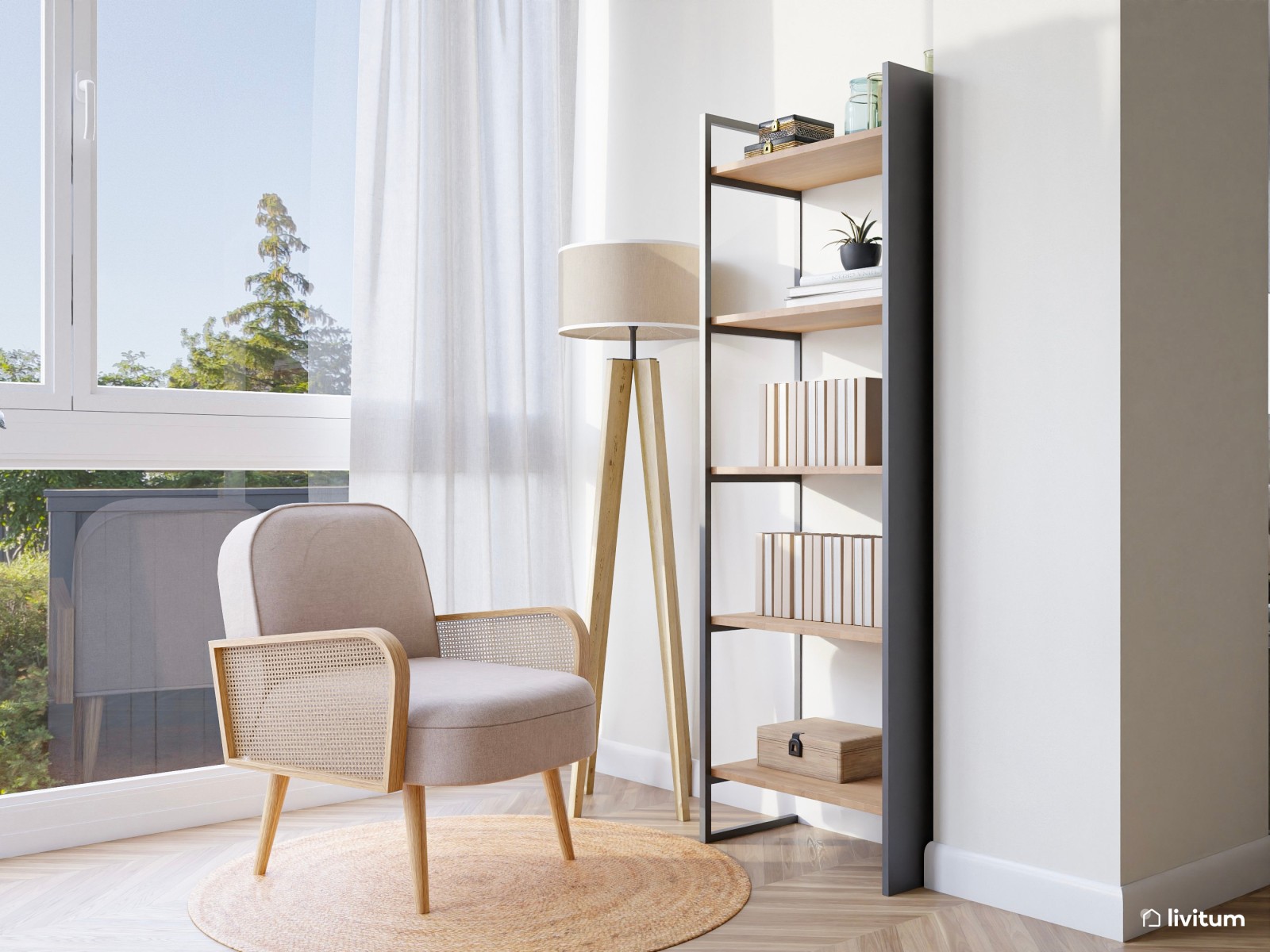 Salón ecléctico con muebles modernos y estampados interesantes