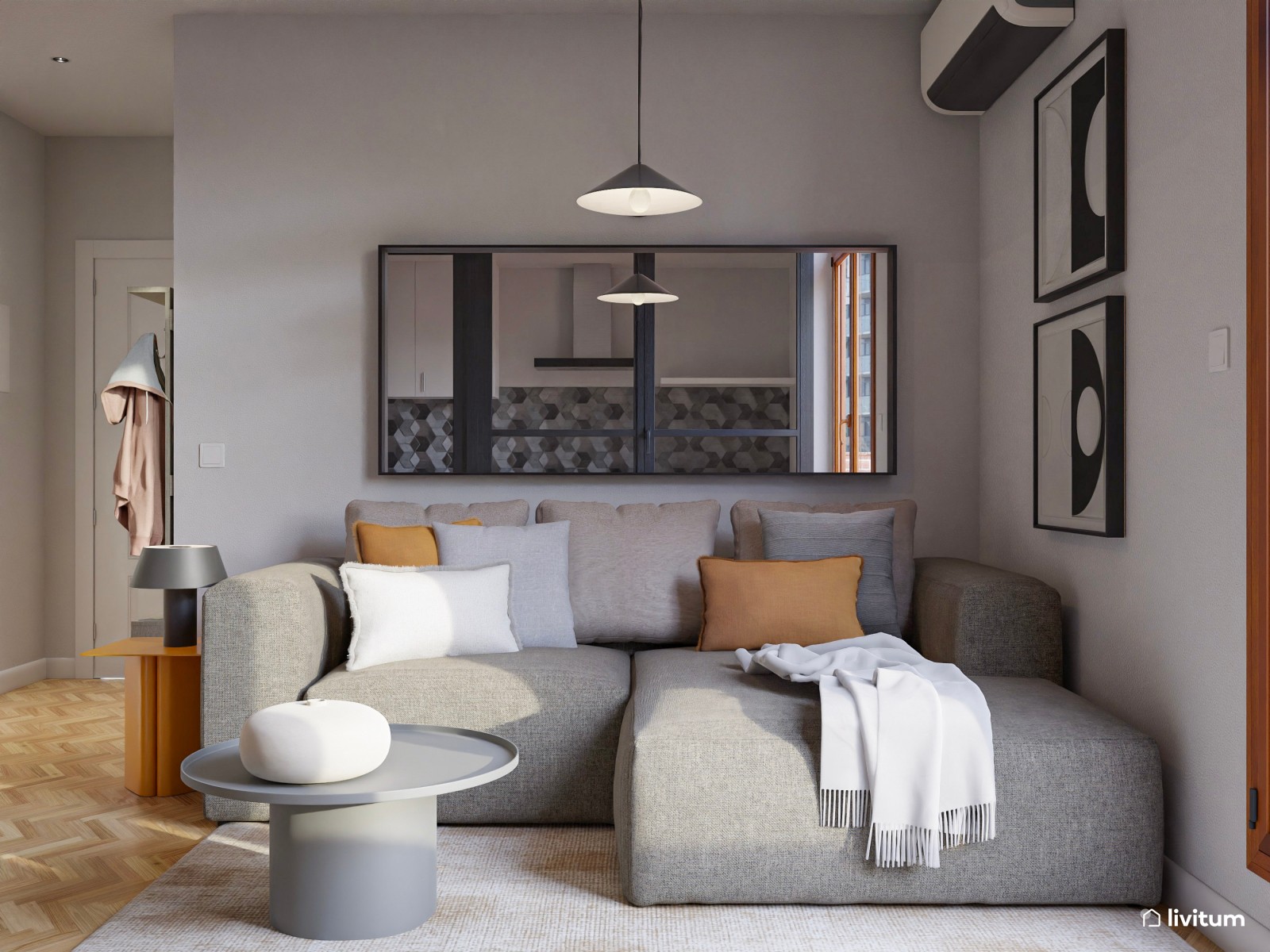 Salón ecléctico moderno pequeño de 15 m² con formas geométricas 