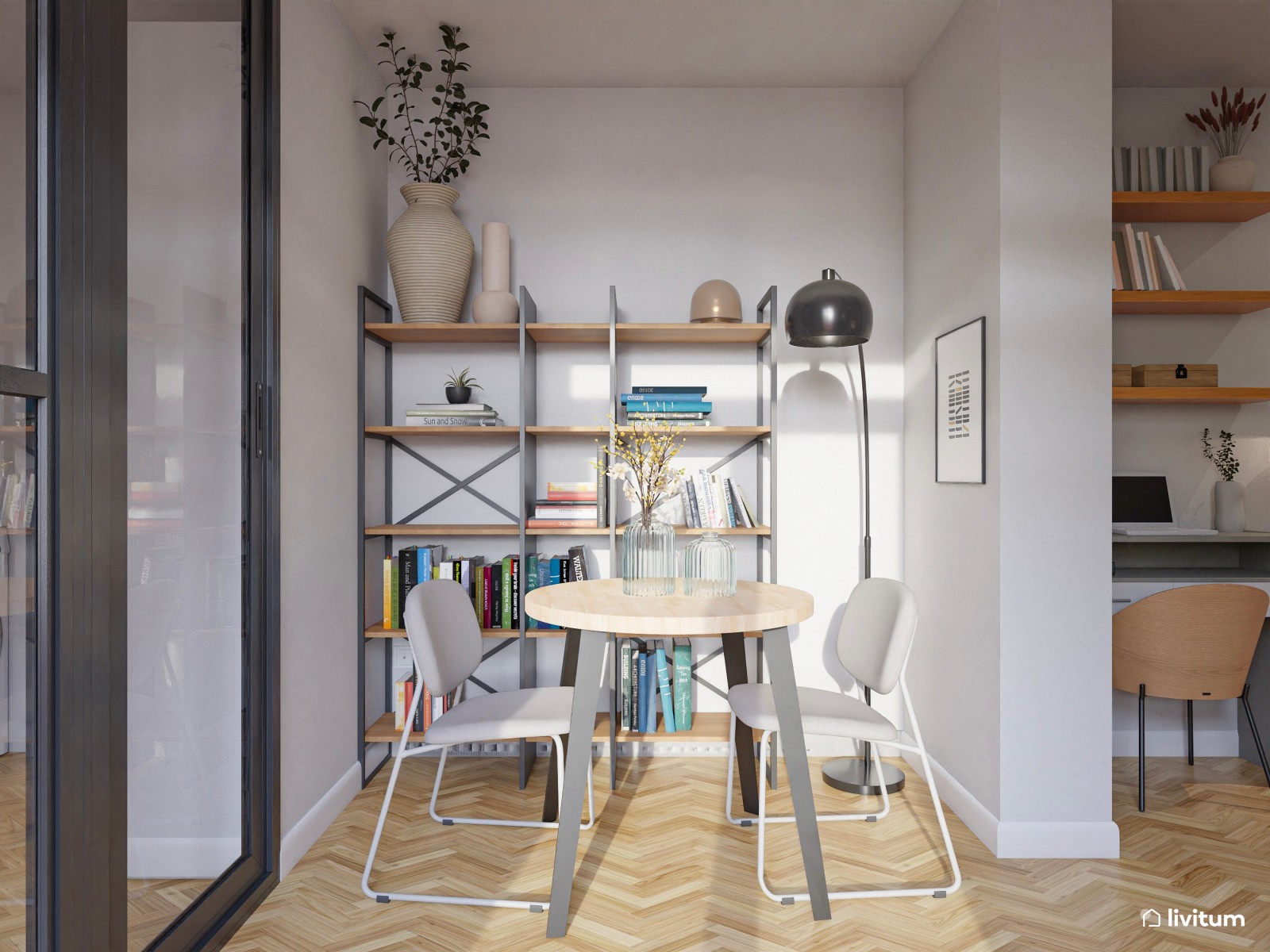 Salón ecléctico moderno pequeño de 15 m² con formas geométricas 