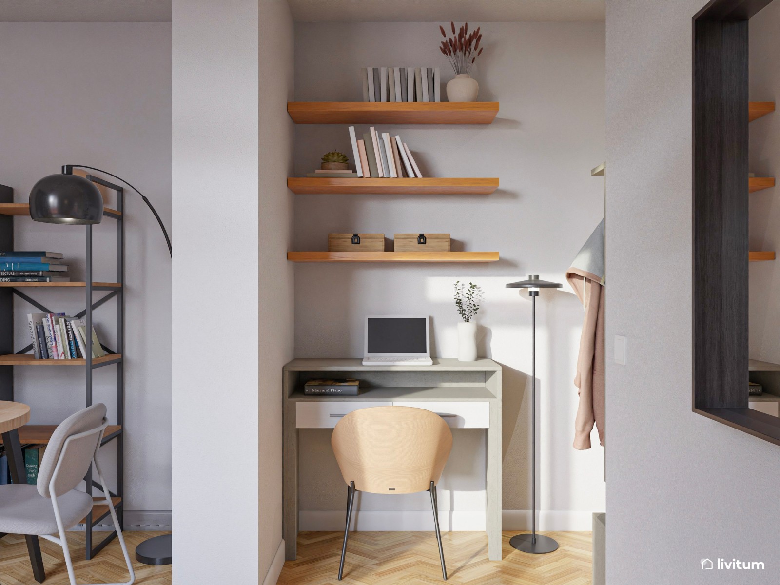 Salón ecléctico moderno pequeño de 15 m² con formas geométricas 