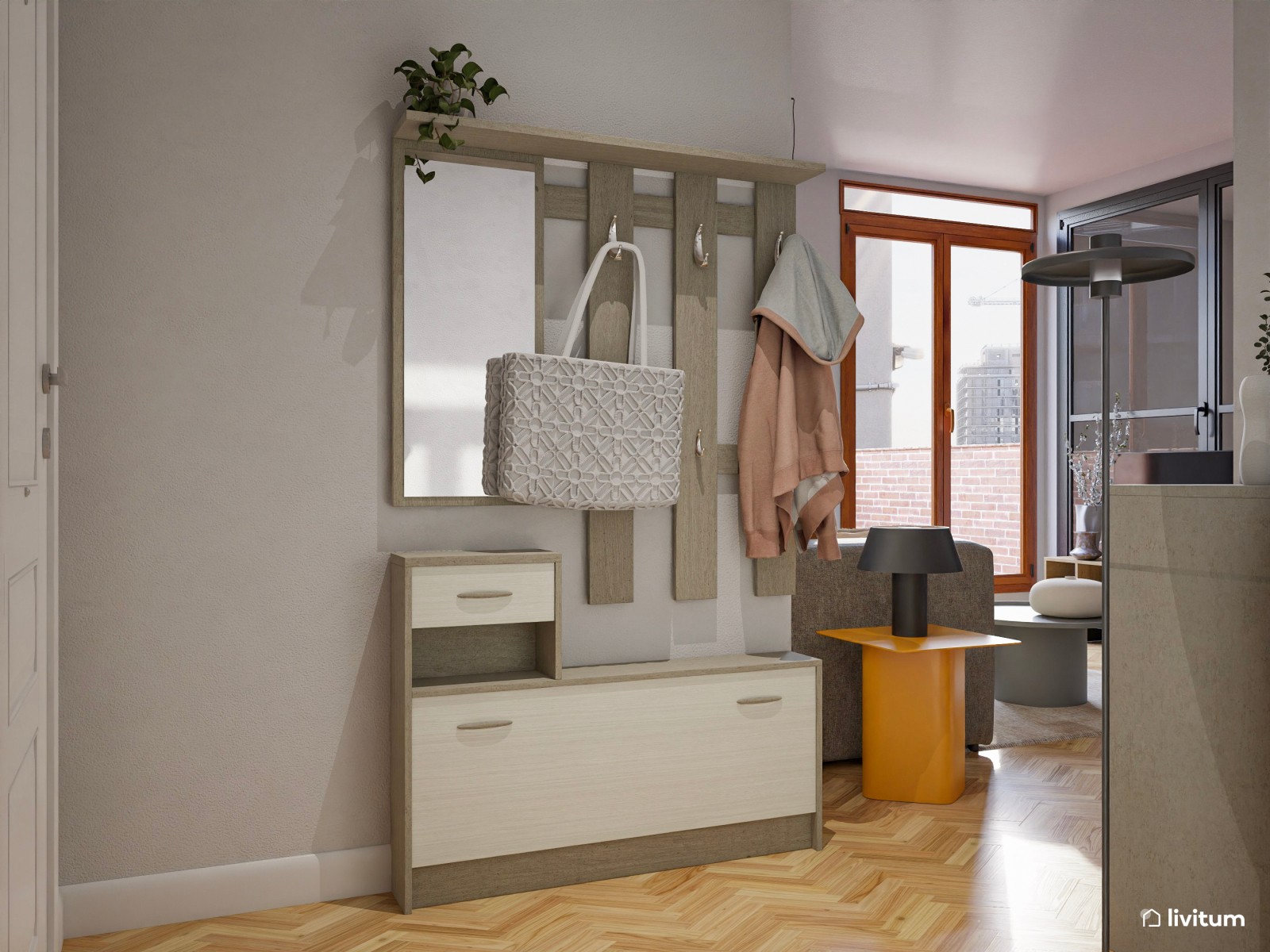 Salón ecléctico moderno pequeño de 15 m² con formas geométricas 