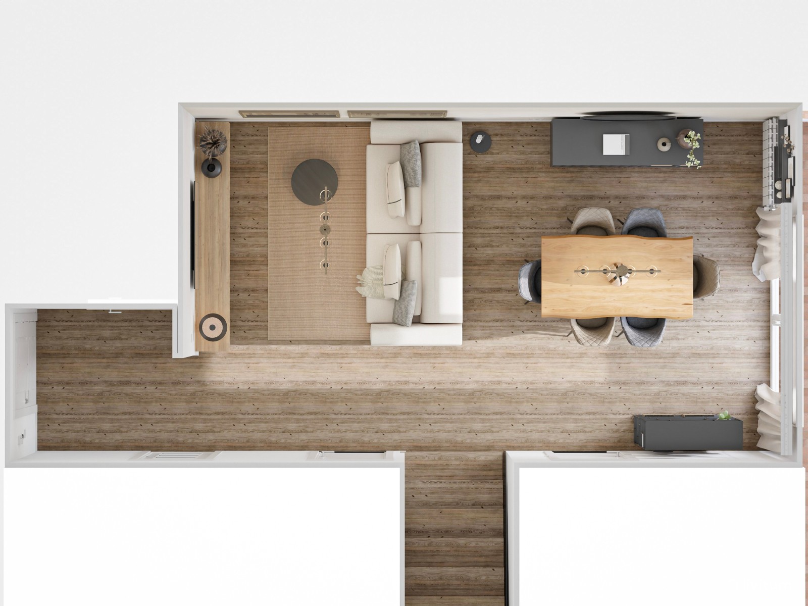 Salón elegante con muebles modernos y decoración en tonos tierra