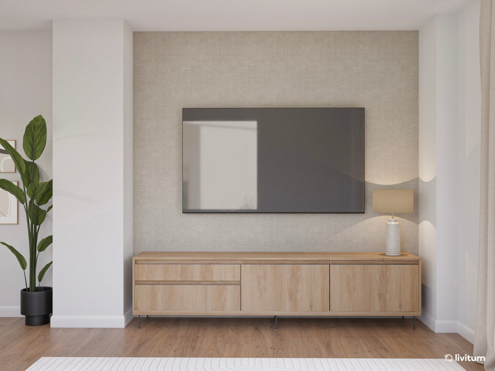 Salón elegante en colores claros y texturas suaves