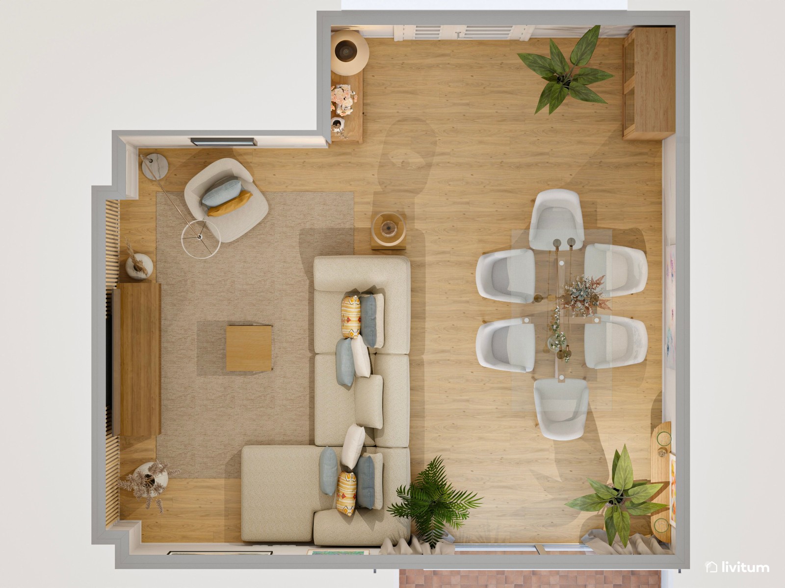 Salón elegante y estiloso en madera, con detalles artísticos 