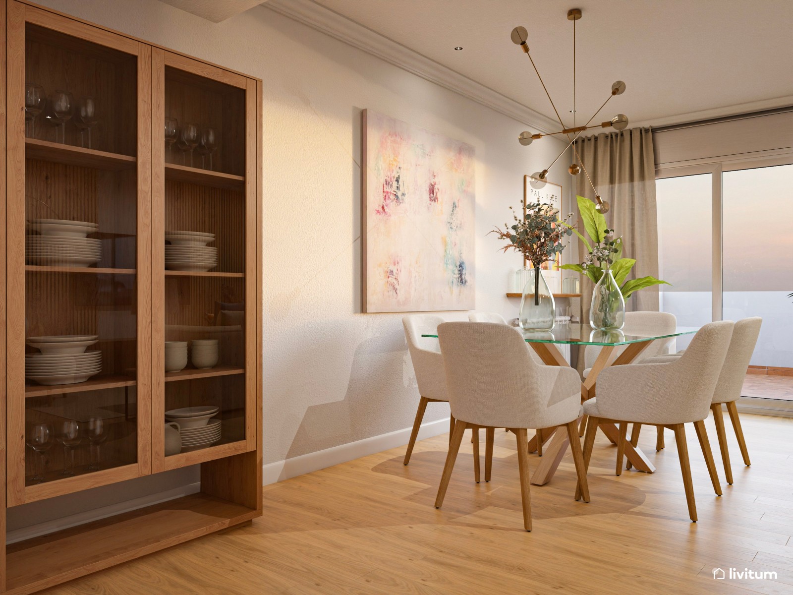 Salón elegante y estiloso en madera, con detalles artísticos 