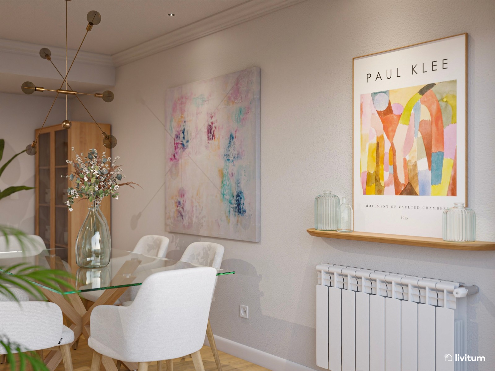 Salón elegante y estiloso en madera, con detalles artísticos 