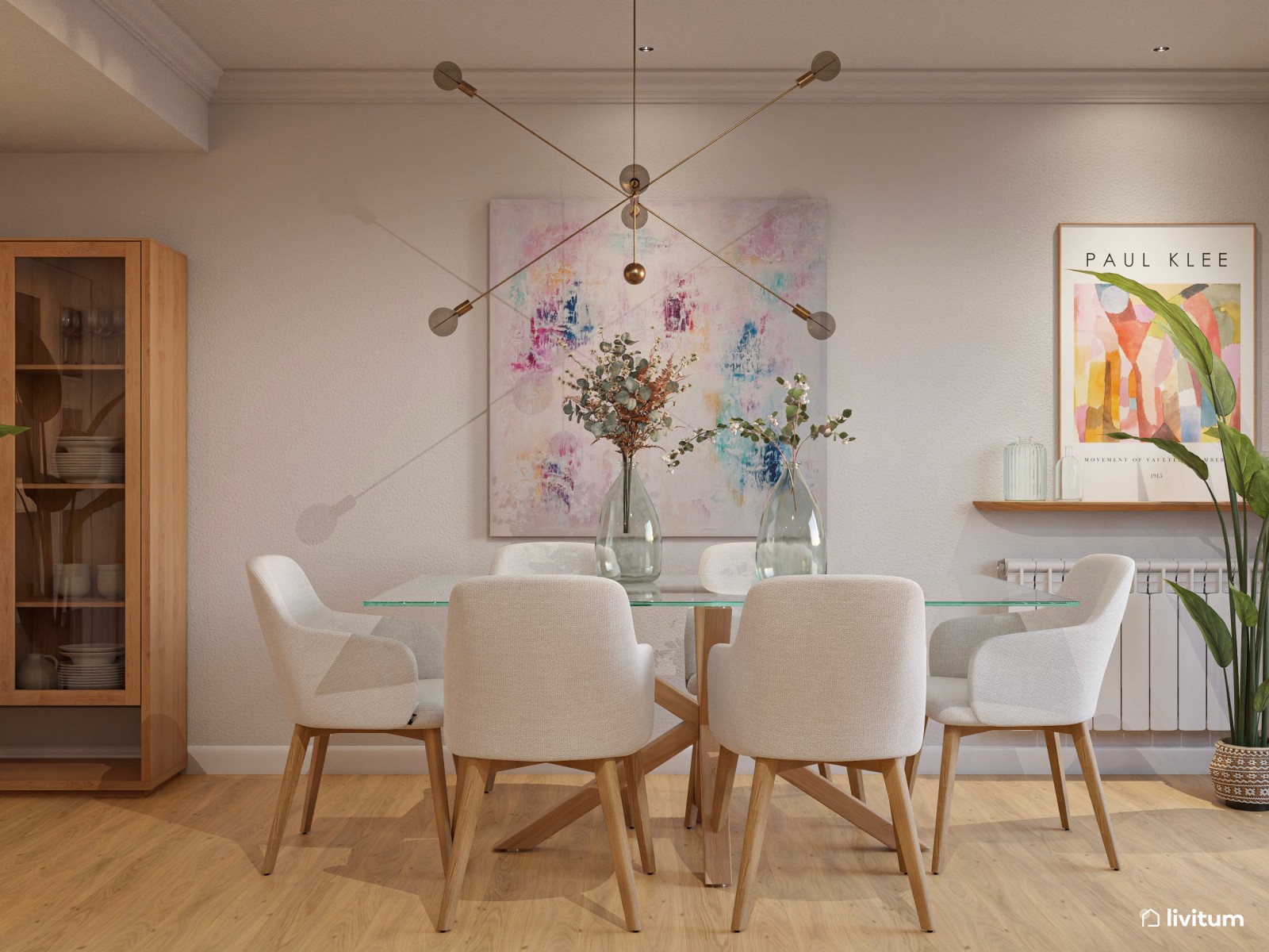 Salón elegante y estiloso en madera, con detalles artísticos 