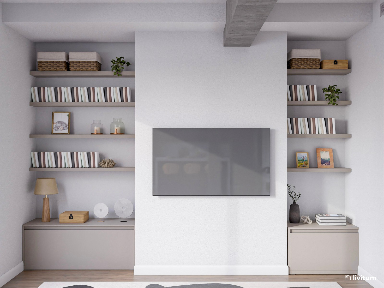 Salón en blanco, moderno con detalles en negro 