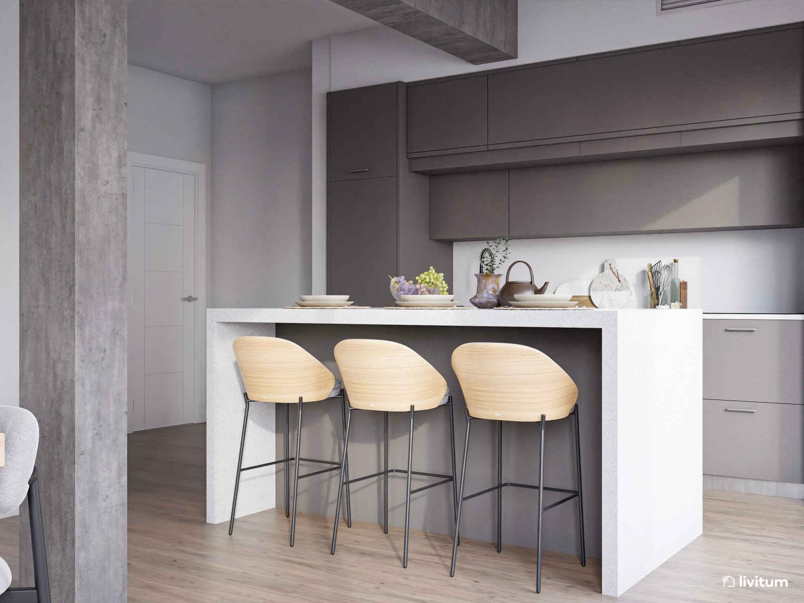 Salón en blanco, moderno con detalles en negro 