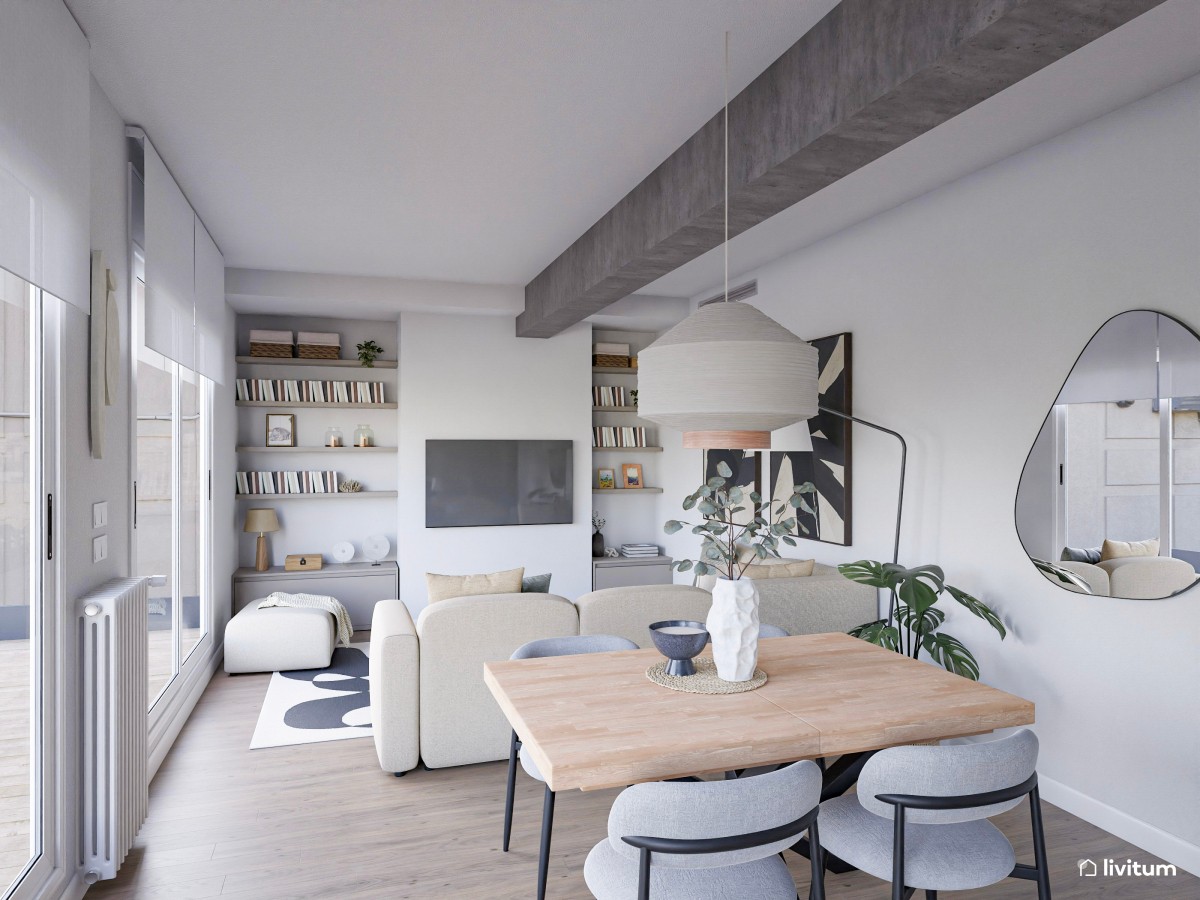 Salón en blanco, moderno con detalles en negro