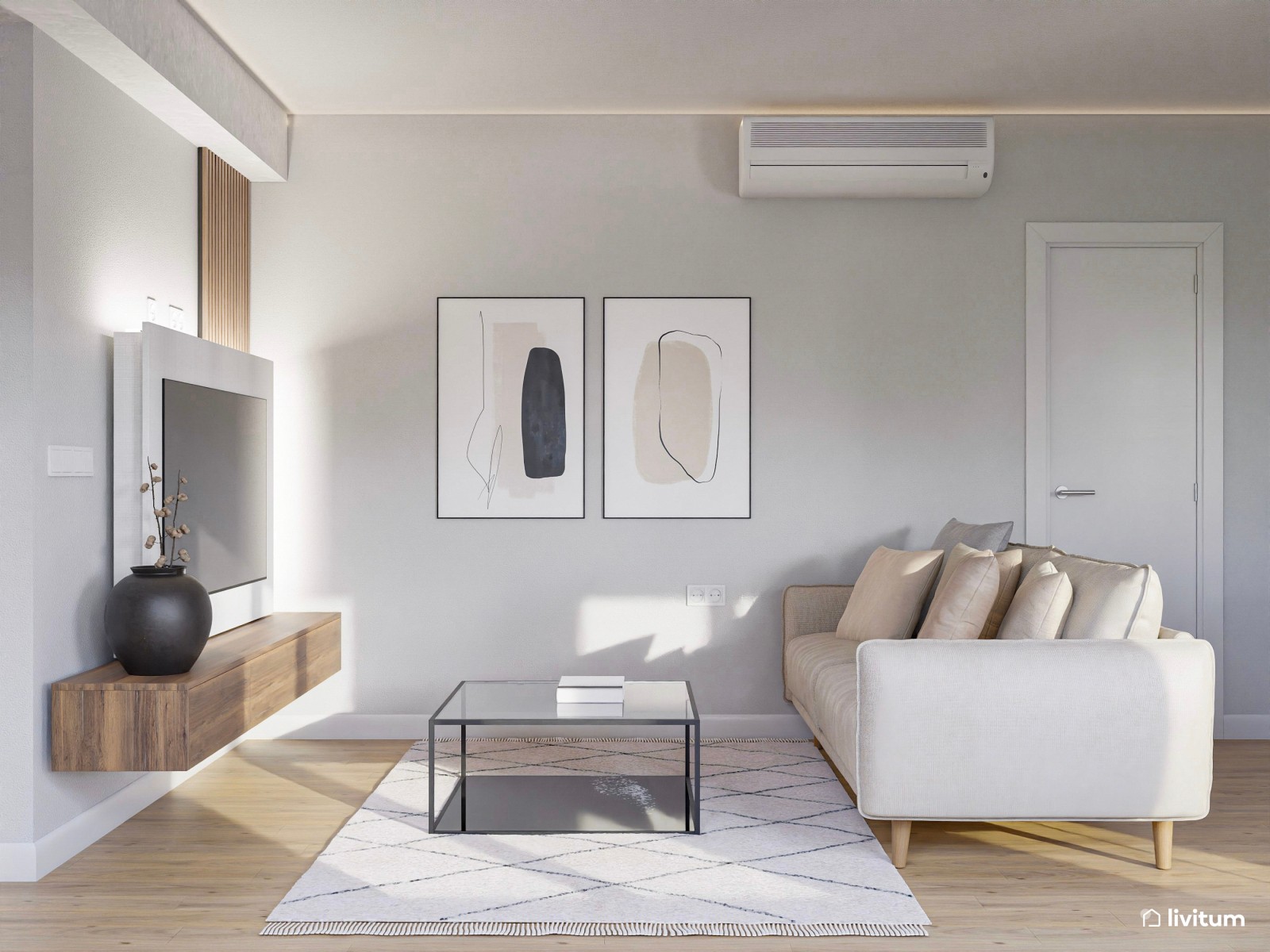 Salón industrial muy acogedor en madera y tonos crema