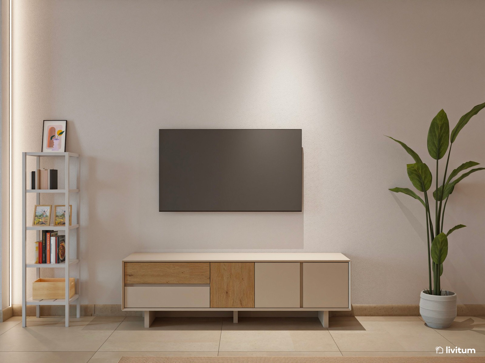 Salón industrial para alquiler con toques boho en planta alargada