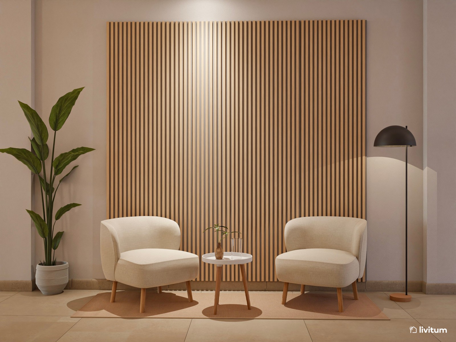 Salón industrial para alquiler con toques boho en planta alargada