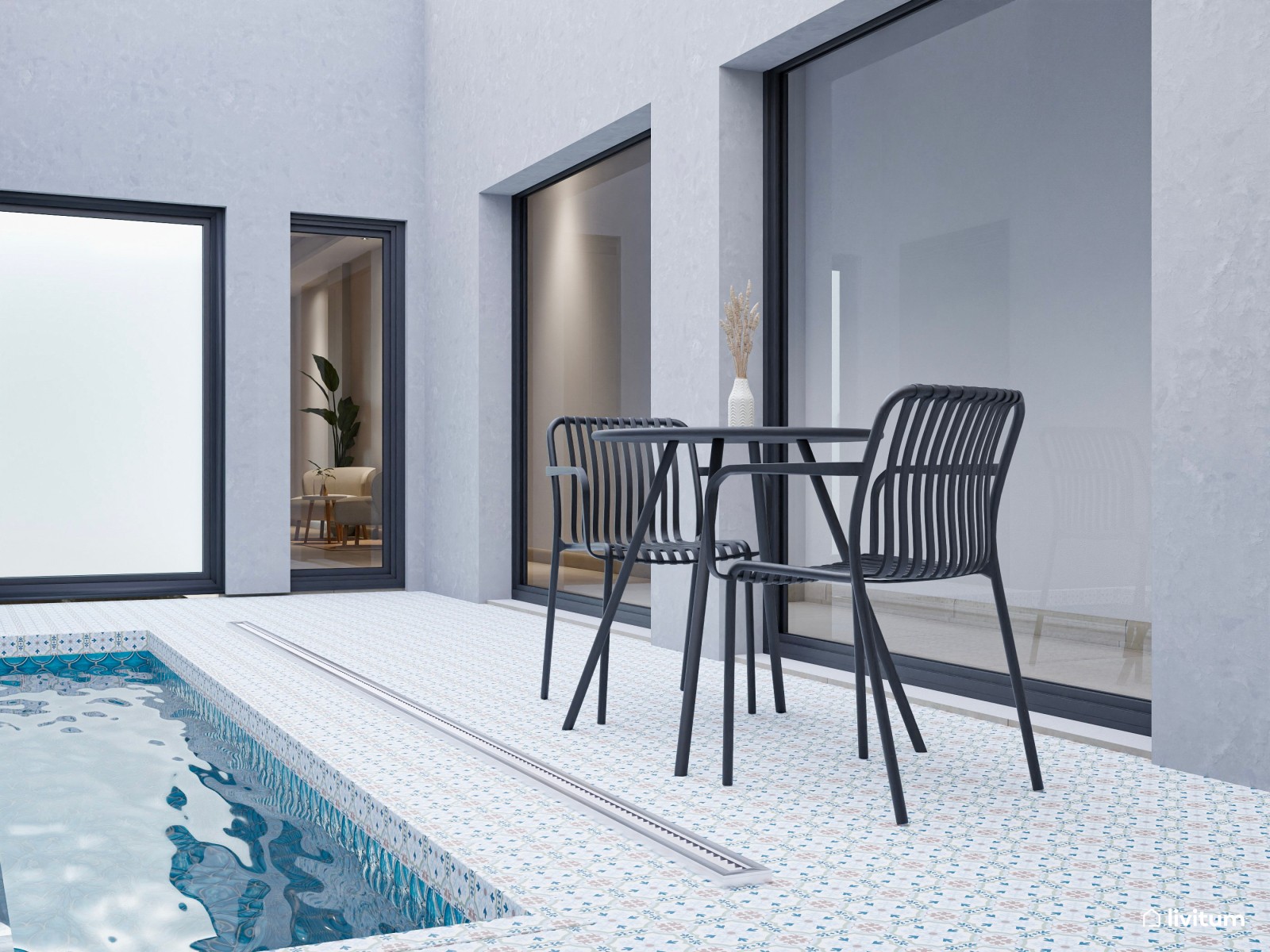 Salón industrial para alquiler con toques boho en planta alargada