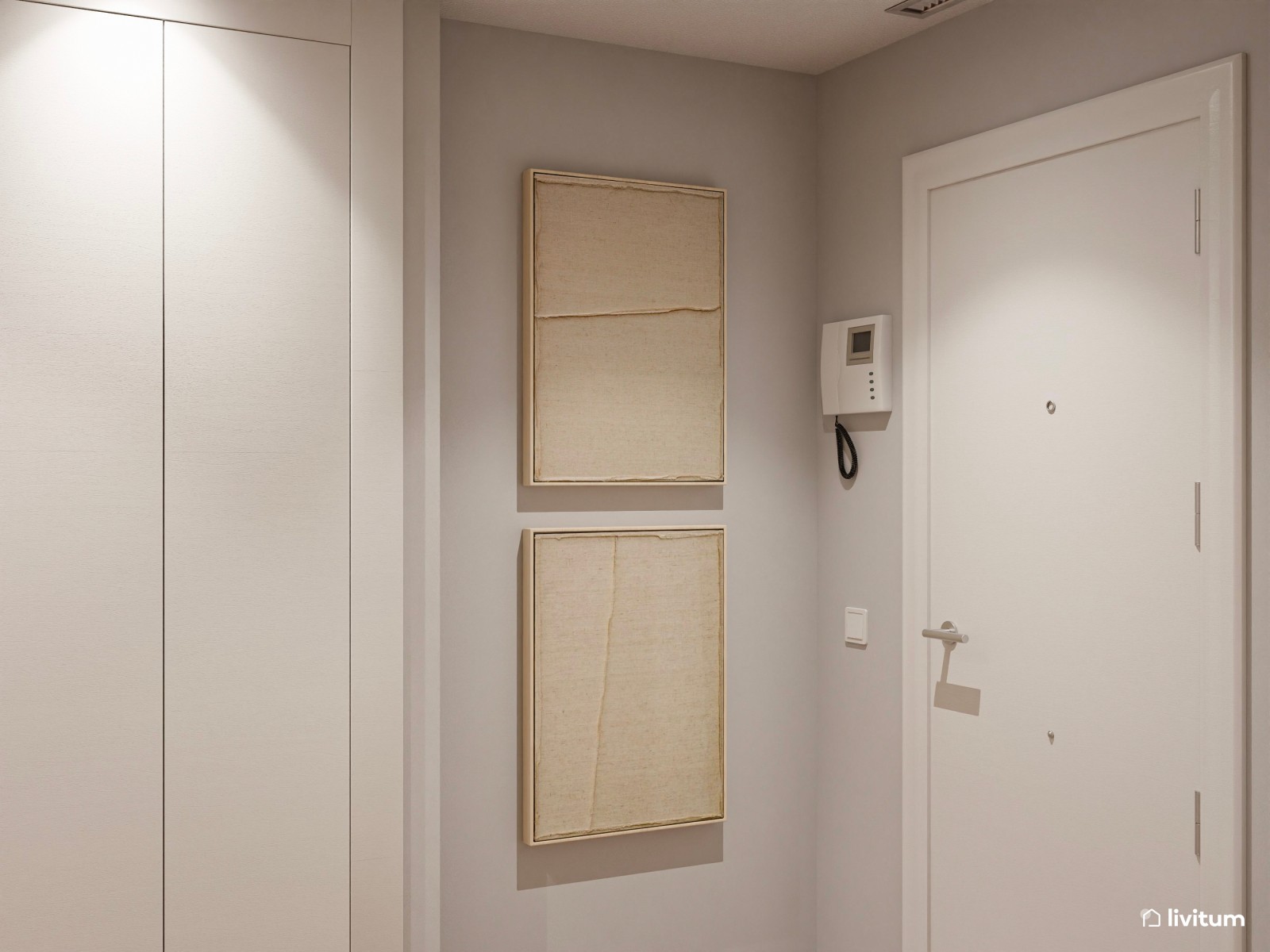 Salón moderno con cocina abierta, detalles clásicos y madera oscura