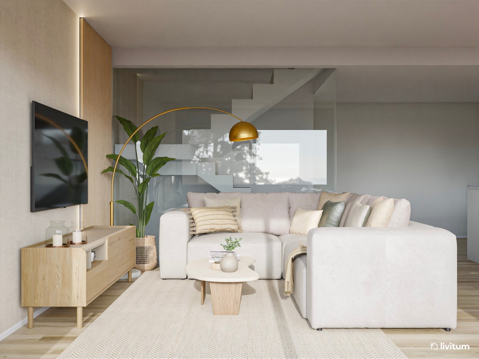 Salón moderno con toques clásicos y detalles dorados