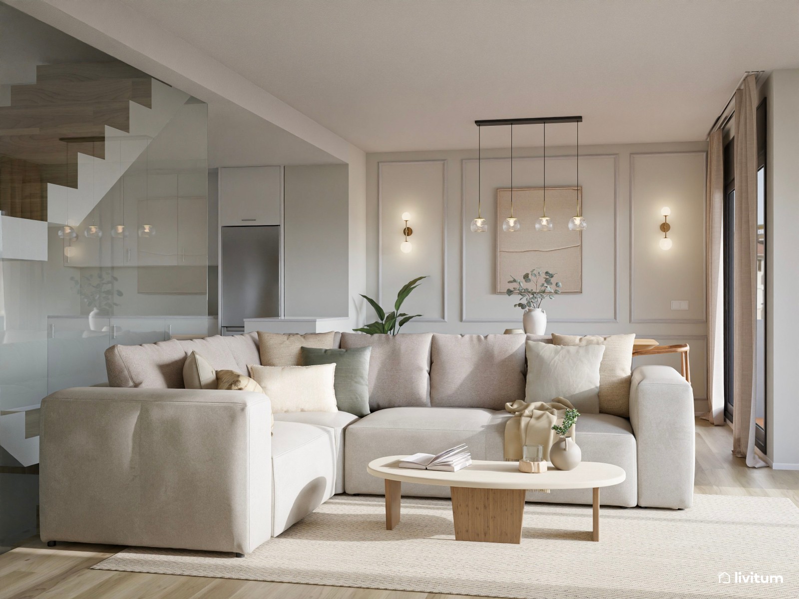 Salón moderno con toques clásicos y detalles dorados