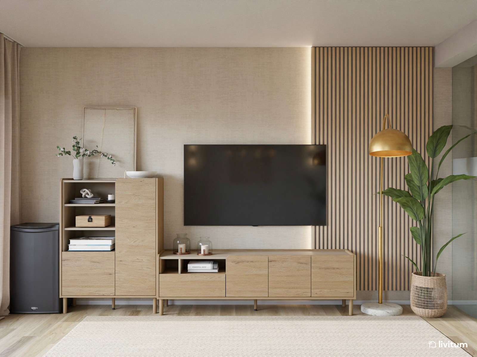 Salón moderno con toques clásicos y detalles dorados