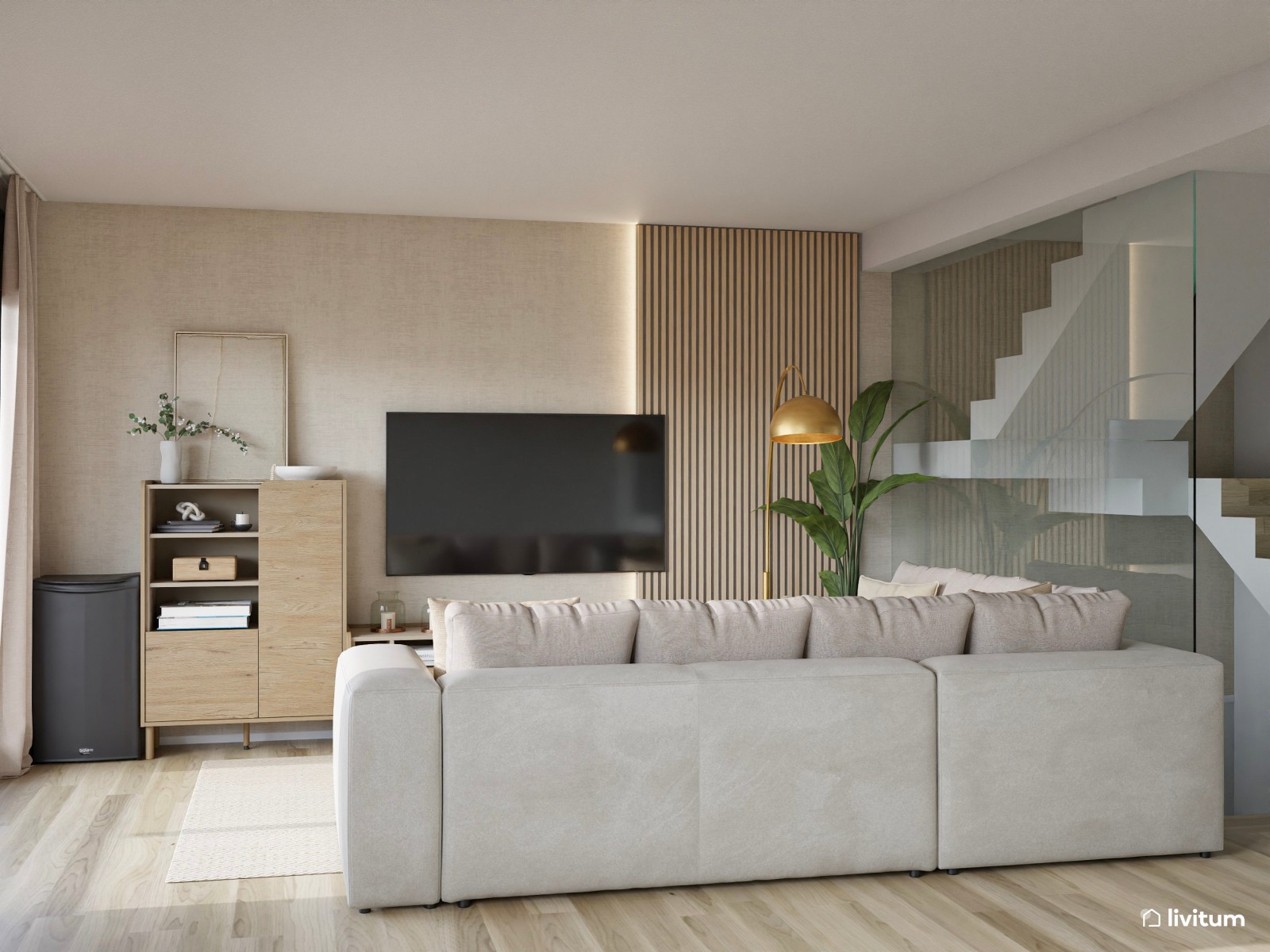 Salón moderno con toques clásicos y detalles dorados