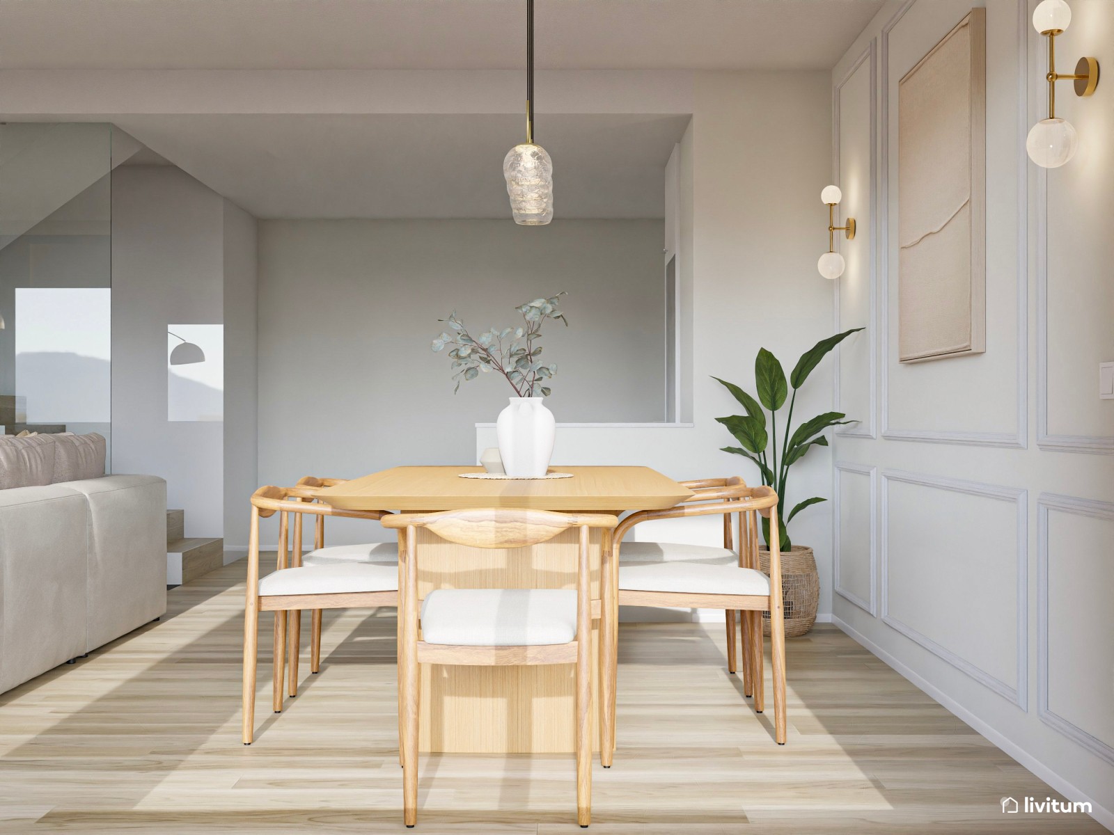 Salón moderno con toques clásicos y detalles dorados