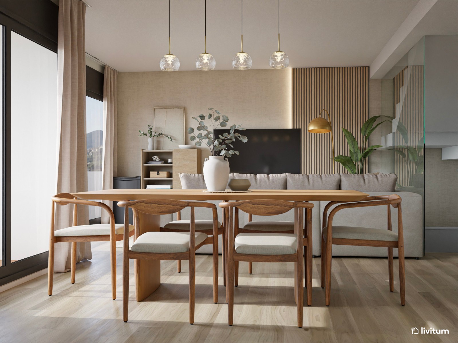 Salón moderno con toques clásicos y detalles dorados