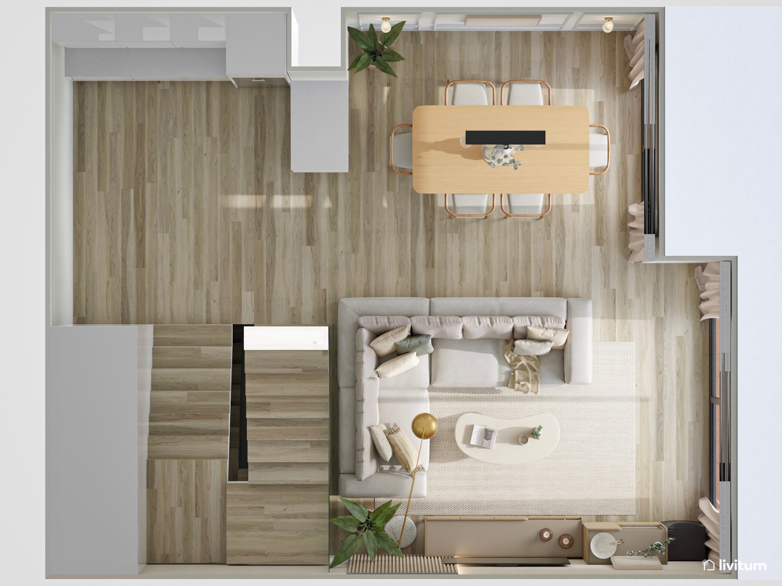 Salón moderno con toques clásicos y detalles dorados