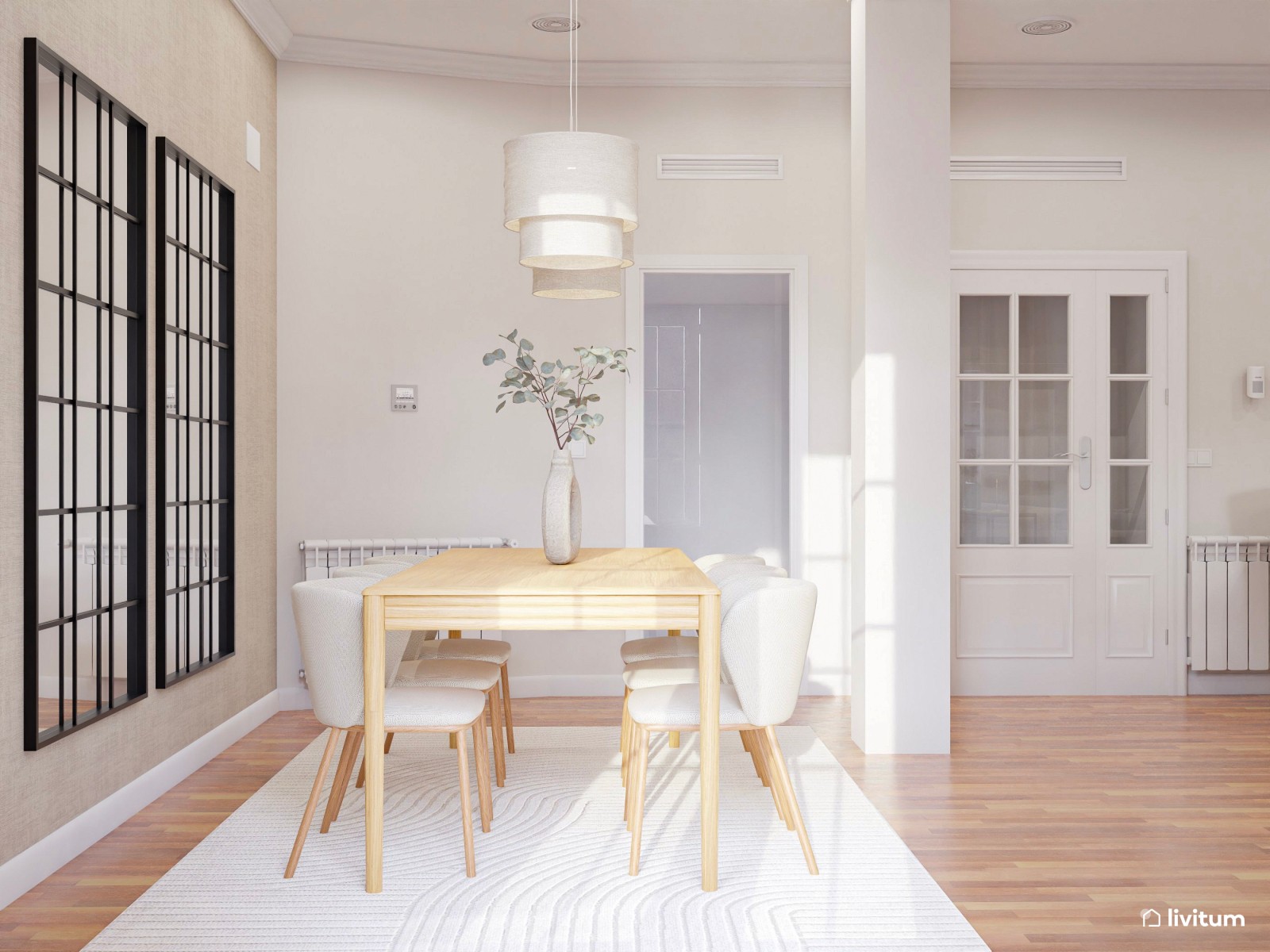 Salón moderno con toques naturales y sofá bajo de cinco plazas