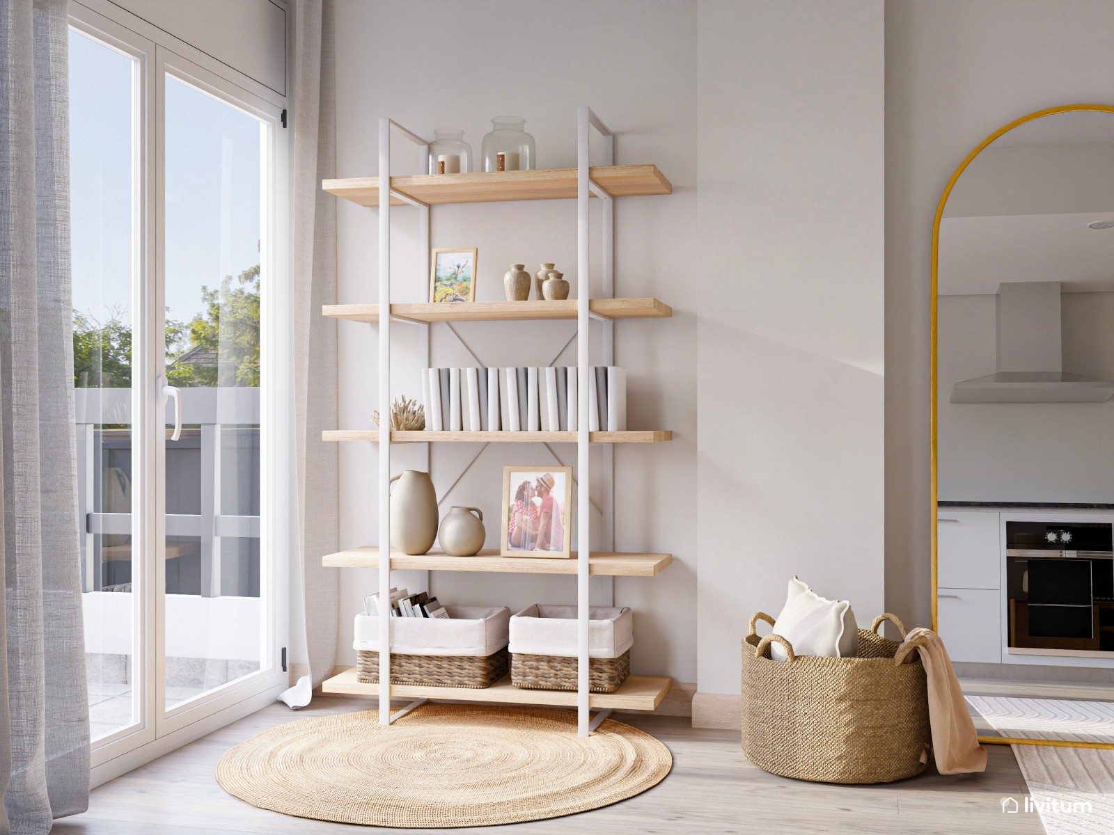 Salón moderno con toques nórdicos diseñado con muebles claros