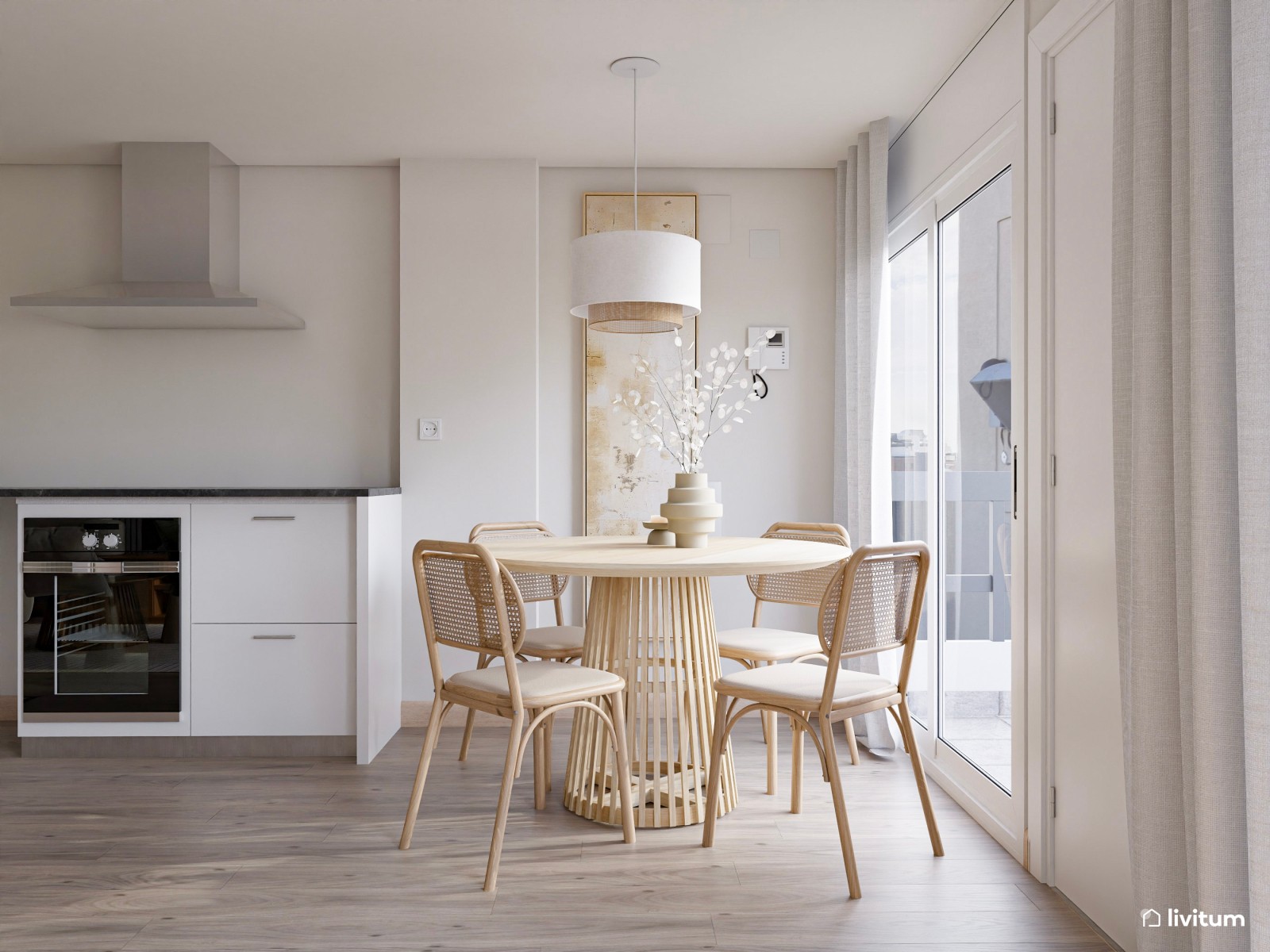 Salón moderno con toques nórdicos diseñado con muebles claros