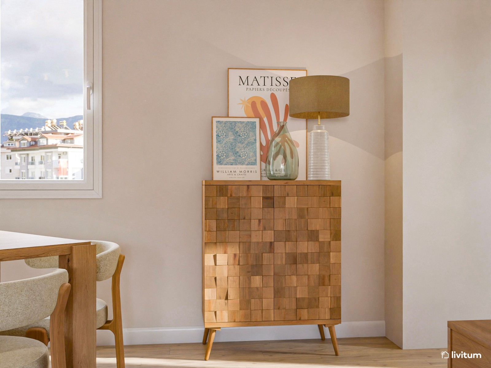 Salón moderno de aire industrial con decoración en gris, blanco y negro 