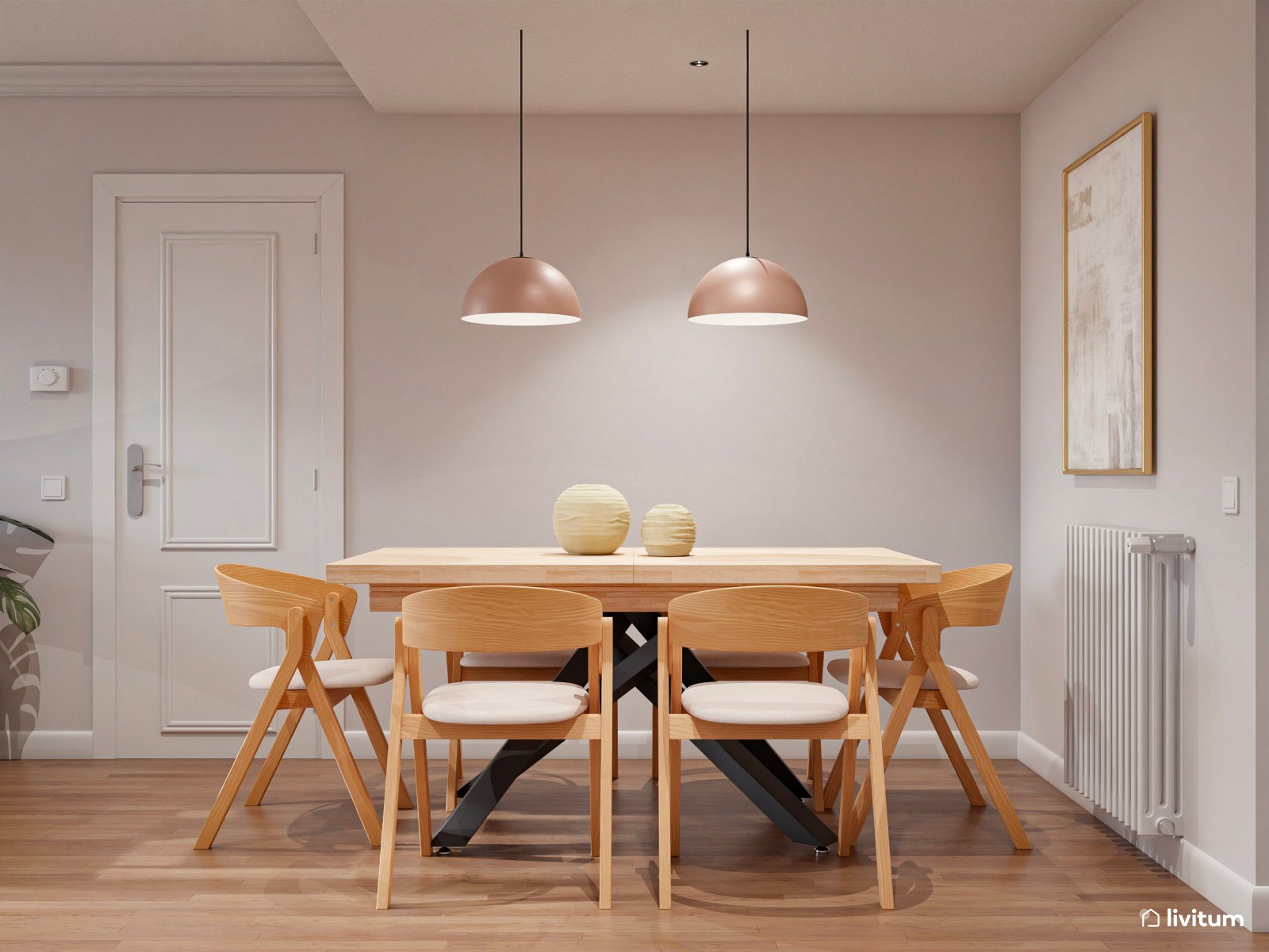 Salón moderno ecléctico con sofá grande y sillón en color mostaza