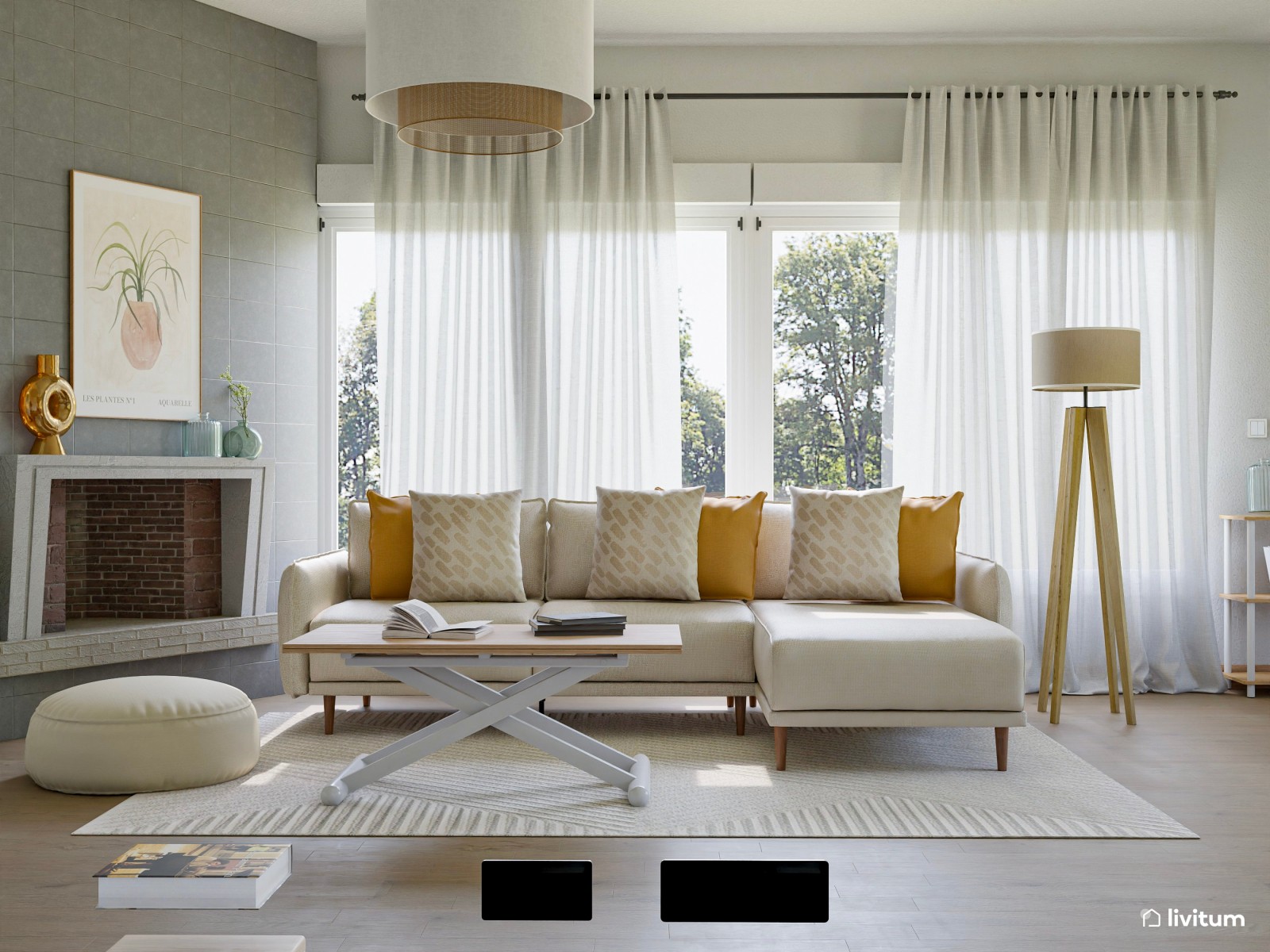  Salón moderno, elegante y amplio con mucha luz natural