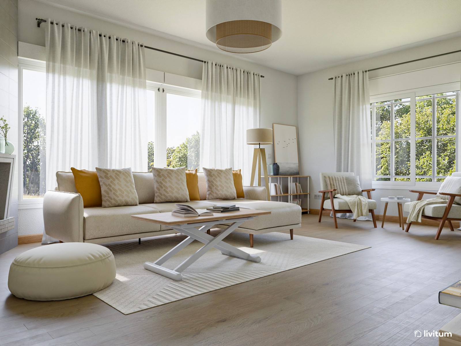  Salón moderno, elegante y amplio con mucha luz natural